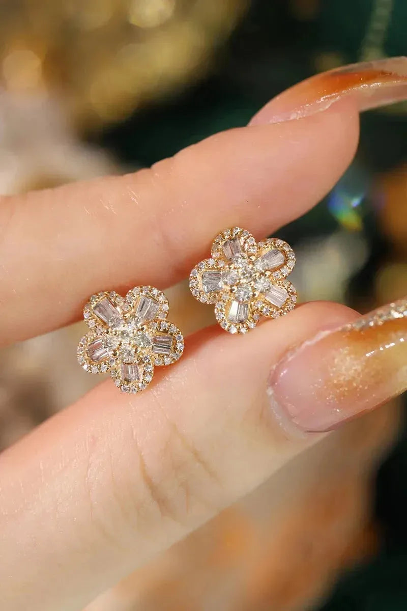 18K Yellow Gold Diamond Stud Earrings for Women - 0.79ct Natural Diamond Flower Design Wedding Jewelry | Romantic Gift for Anniversary, Engagement & Special Occasions