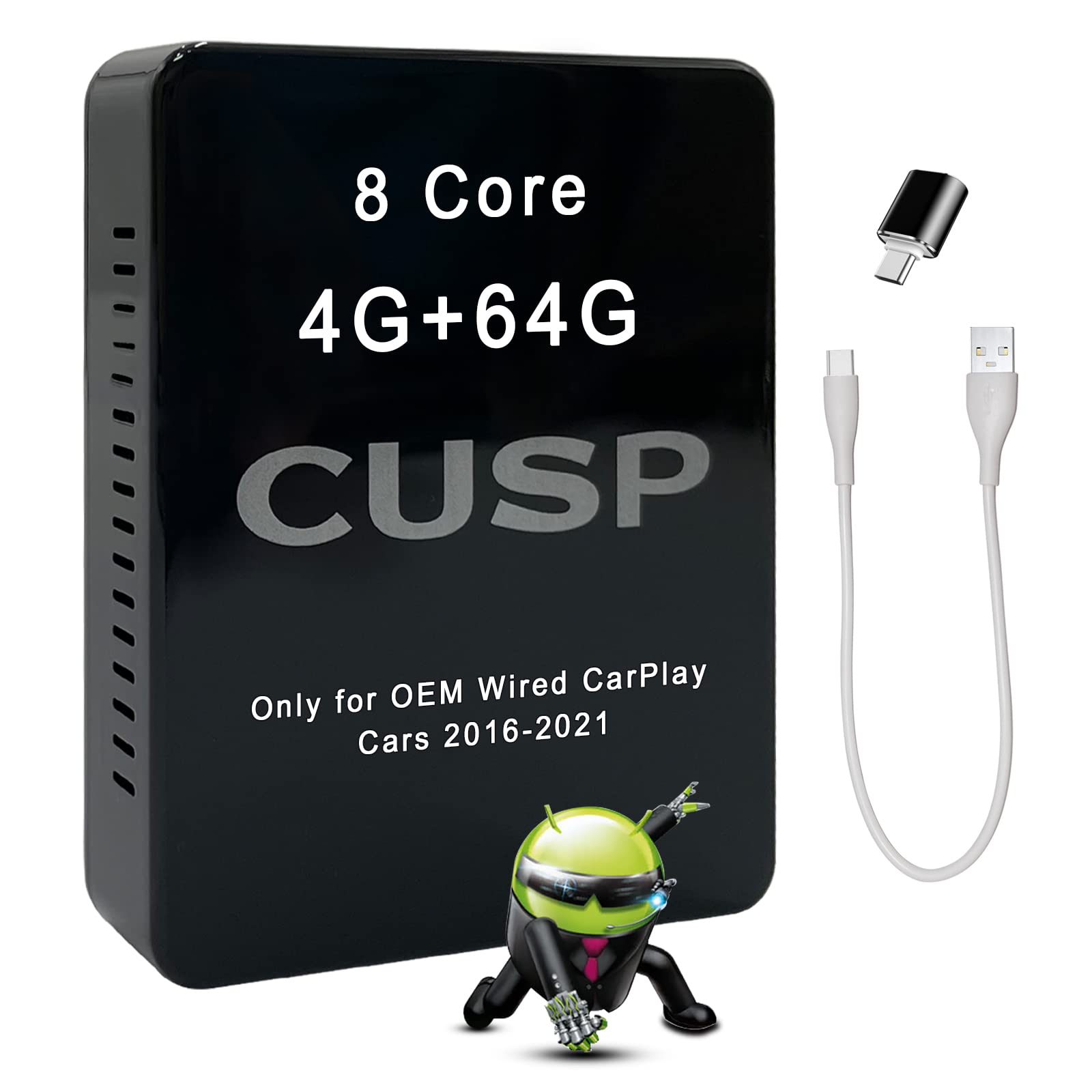 2024 Wireless CarPlay AI Box - Android 8 Core 4G+64G with SIM Card Slot, Google Play Store, Auto GPS, Video Adapter, Split Screen & WiFi Support - YouTube Compatible - Upgrade for OEM Wired CarPlay Vehicles (Perfect for Long Road Trips & Streaming Music/Maps)