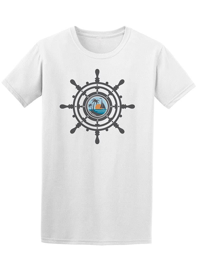 Men's Nautical Ship Helm & Beach Graphic Tee - Casual Summer T-Shirt for Sailing Enthusiasts & Beach Vacations