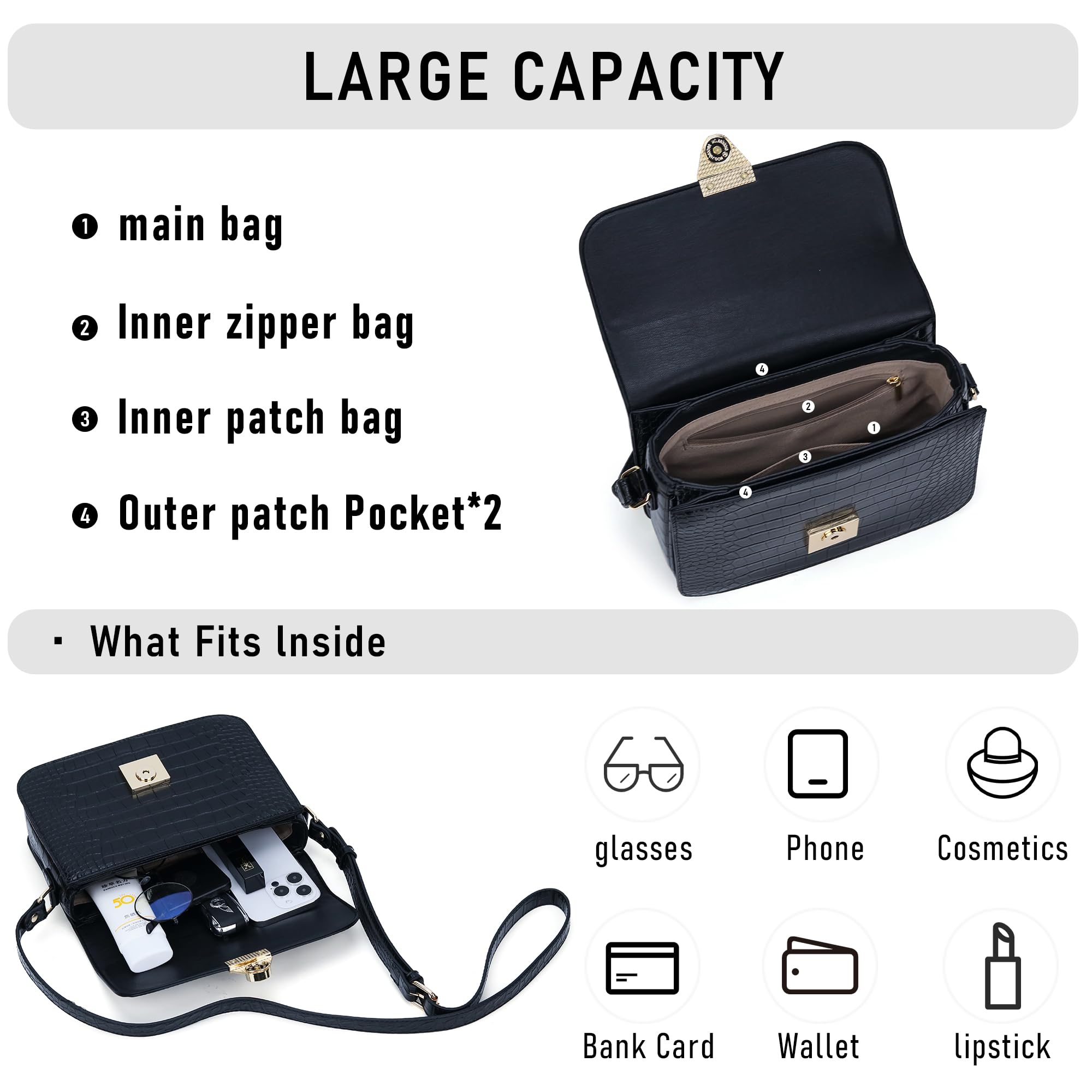 Women's PU Leather Crossbody Bag with Triple Pockets - Stylish Shoulder Satchel Purse for Work, Travel & Evening Events | Durable Messenger Bag with Flap Closure
