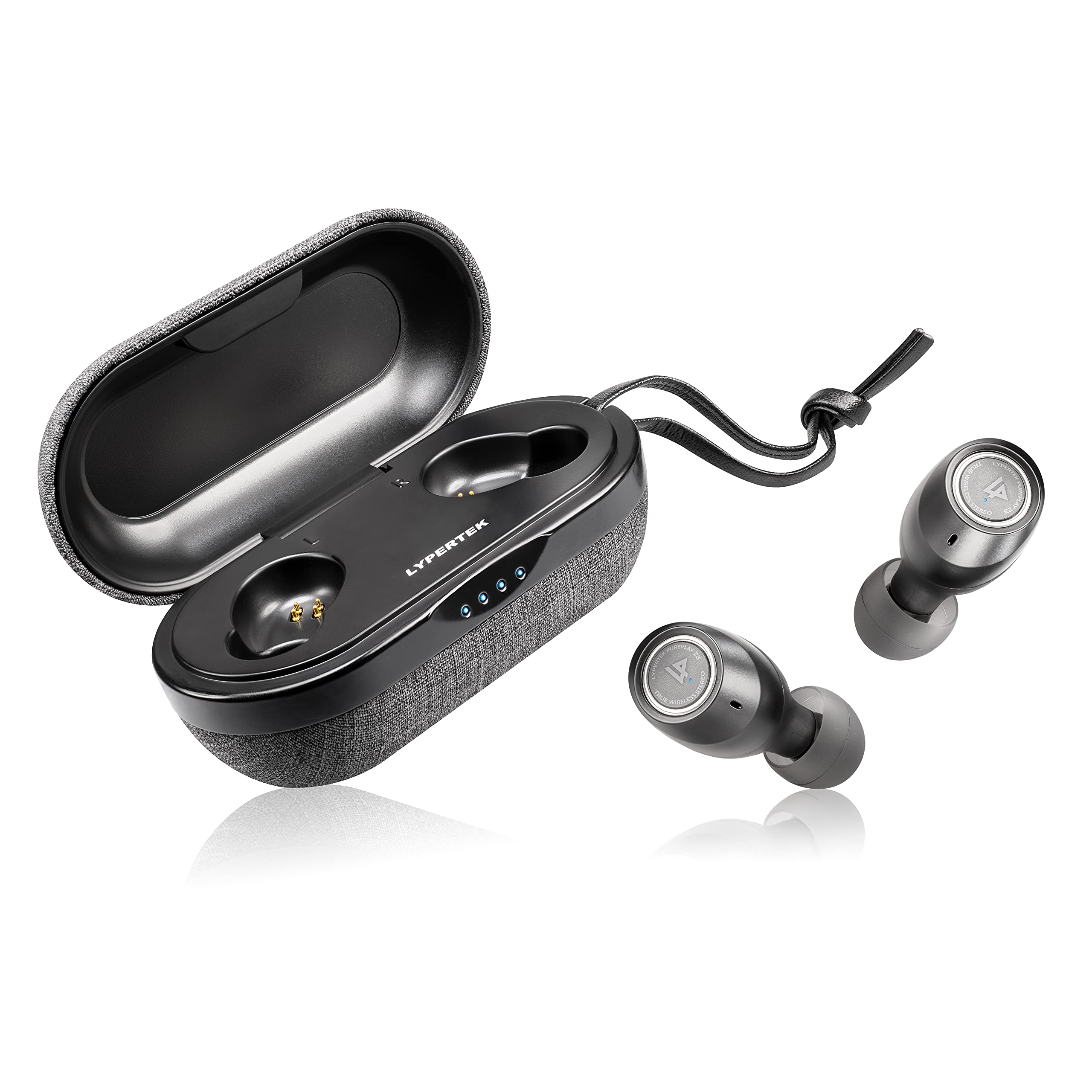 LYPERTEK PurePlay Z3 2.0 True Wireless Earbuds - 80 Hours Total Playtime with Wireless Charging, Bluetooth 5.2, IPX7 Waterproof, PureControl App - Perfect for Gym, Running & Travel (Black)