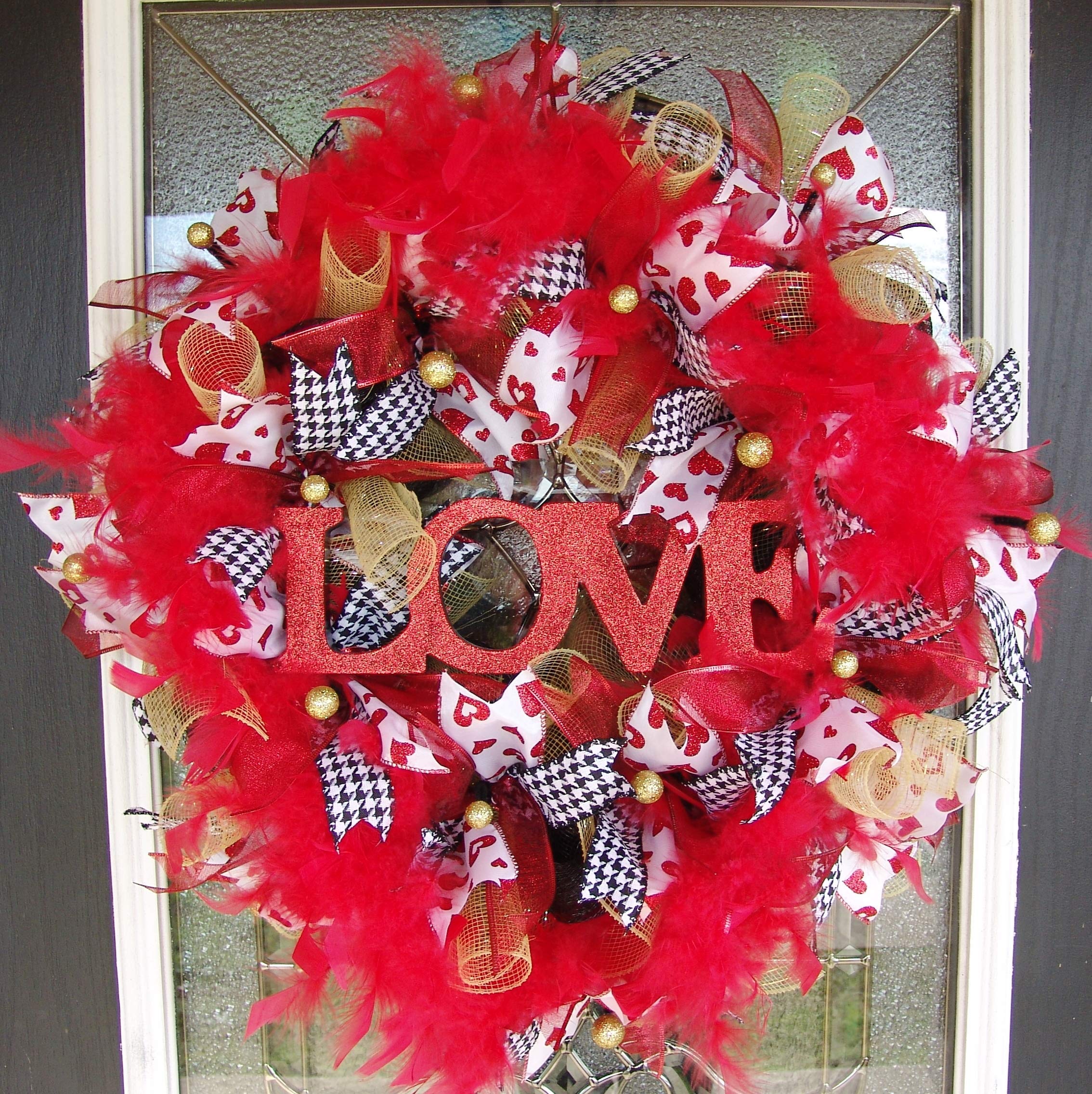 Valentine's Day LOVE Deco Mesh Front Door Wreath - Heart Glitter Feather Welcome Wreath for Home Decor, Unique Housewarming Gift for Party & Holiday Decorations | Perfect for Front Door, Wedding, Anniversary & Seasonal Home Decor
