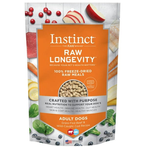 Instinct Raw Longevity Beef & Cod Recipe 100% Freeze Dried Dog Food - 9.5oz | Grain-Free, High Protein Kibble for Senior Dogs | Perfect for Mealtime & Training Treats