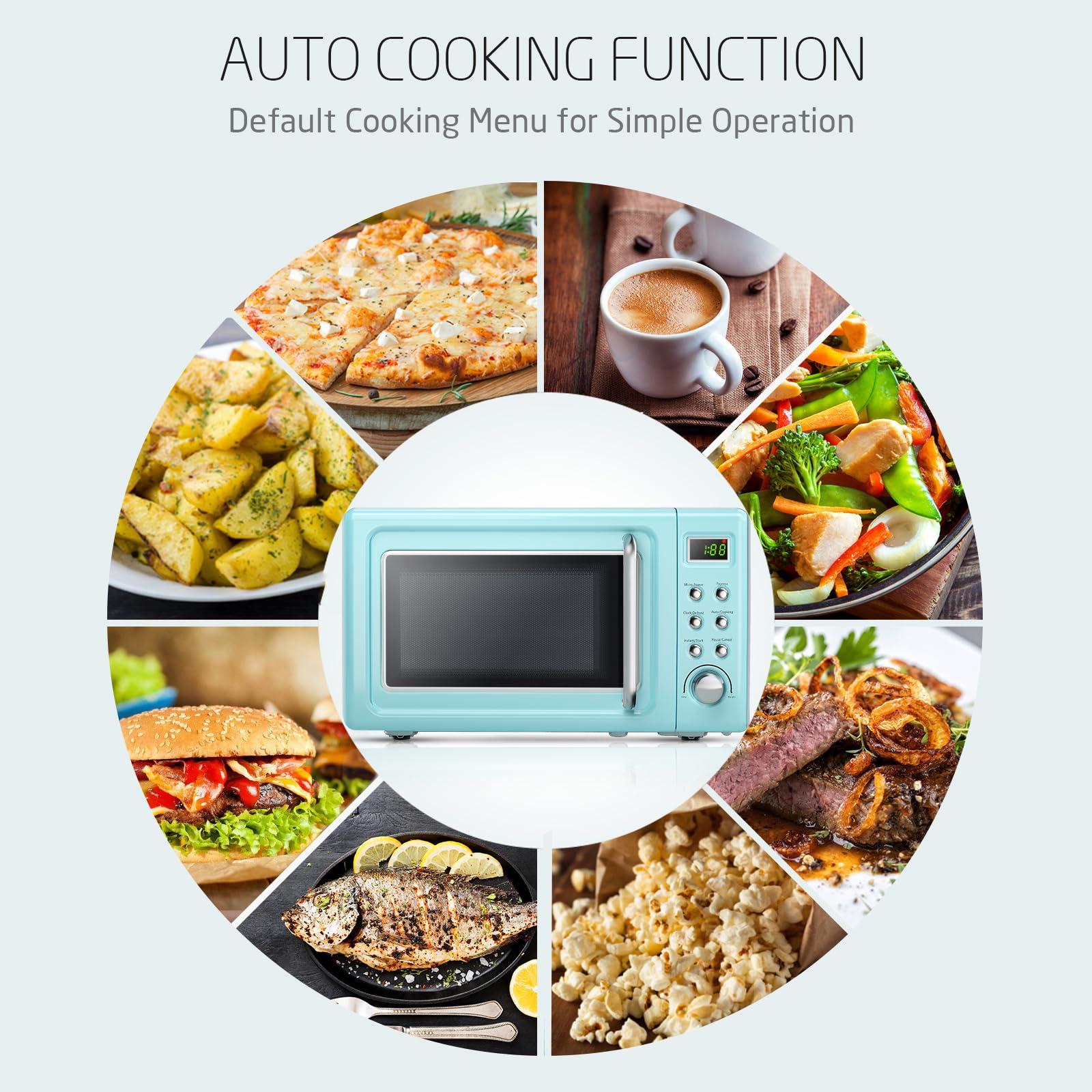 SIMOE Compact 0.7 Cu Ft 700W Retro Microwave Oven - 8 Auto-Cooking Modes, Defrost, Child Safety Lock, 10