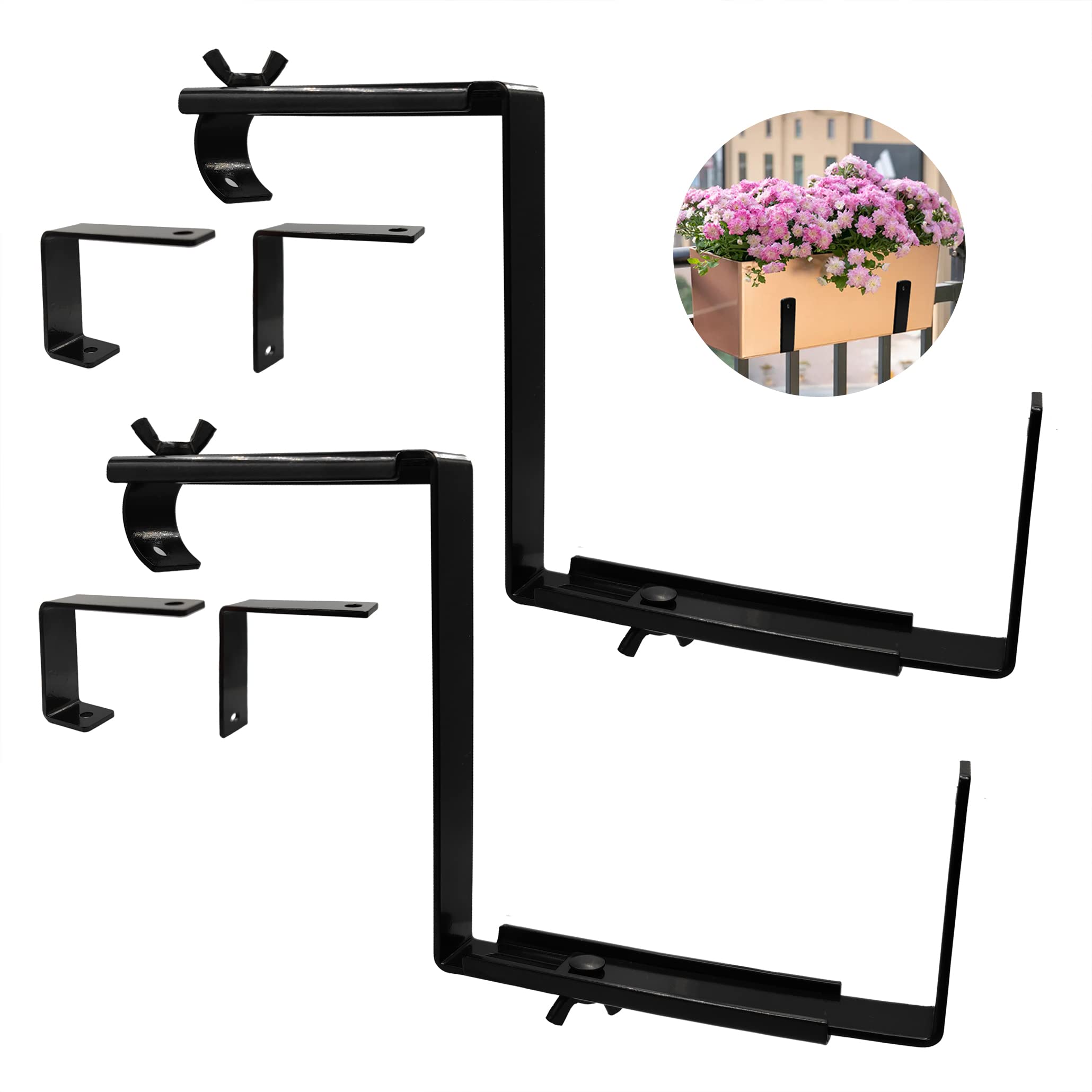 Adjustable Window Box Brackets 2 Pack - Heavy Duty Planter Hangers for Balcony, Garden, Fence - Perfect for Flower Pots & Herb Gardens (Outdoor/Indoor Use)