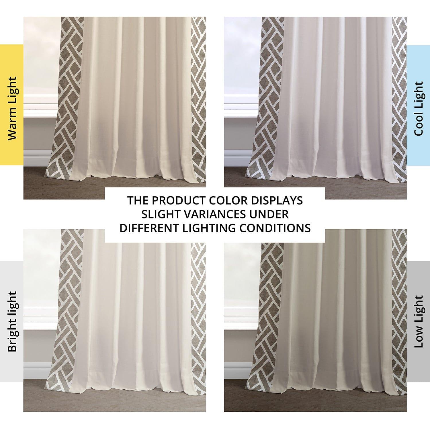 Martinique Taupe Bordered Cotton Curtains - Elegant Window Treatments for Living Room & Bedroom