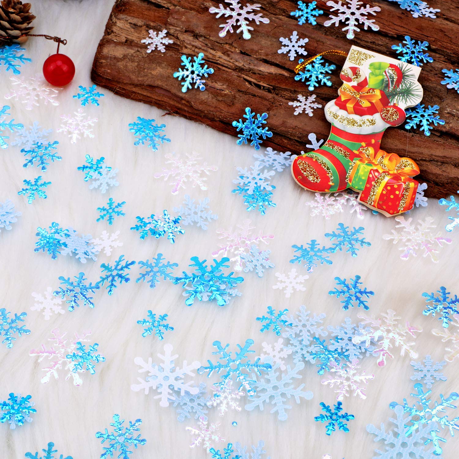 500Pcs White and Blue Snowflake Confetti for Winter Party Decorations - Frozen Themed Wedding, Birthday, Holiday Table Decor - Perfect for Christmas, New Year, Baby Shower & Seasonal Celebrations