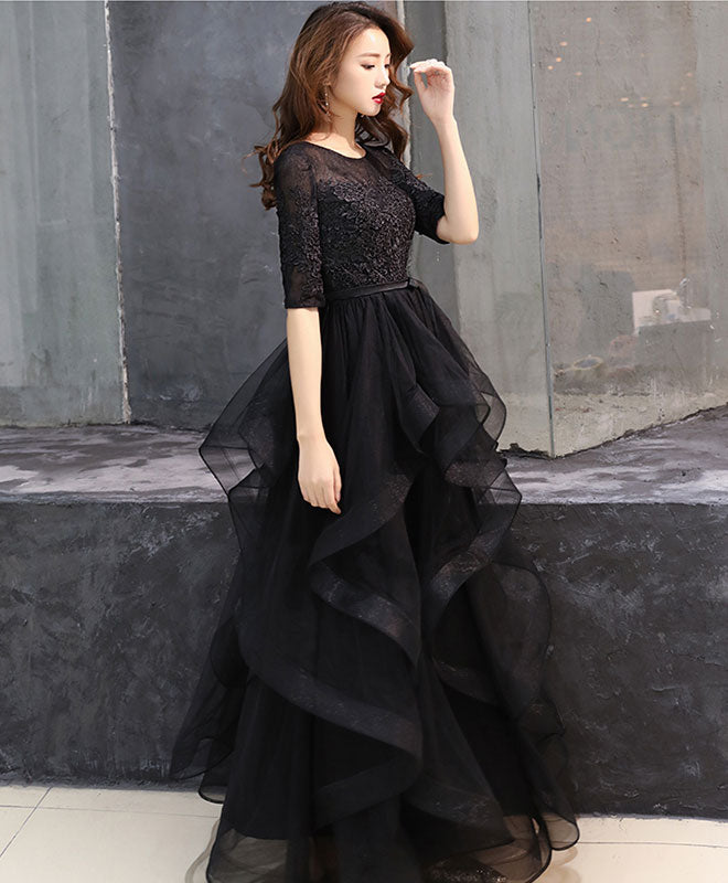 Elegant Black Tulle Lace Long Prom Dress for Women - Formal Evening Gown for Homecoming, Wedding, Ballroom Dance & Special Occasions