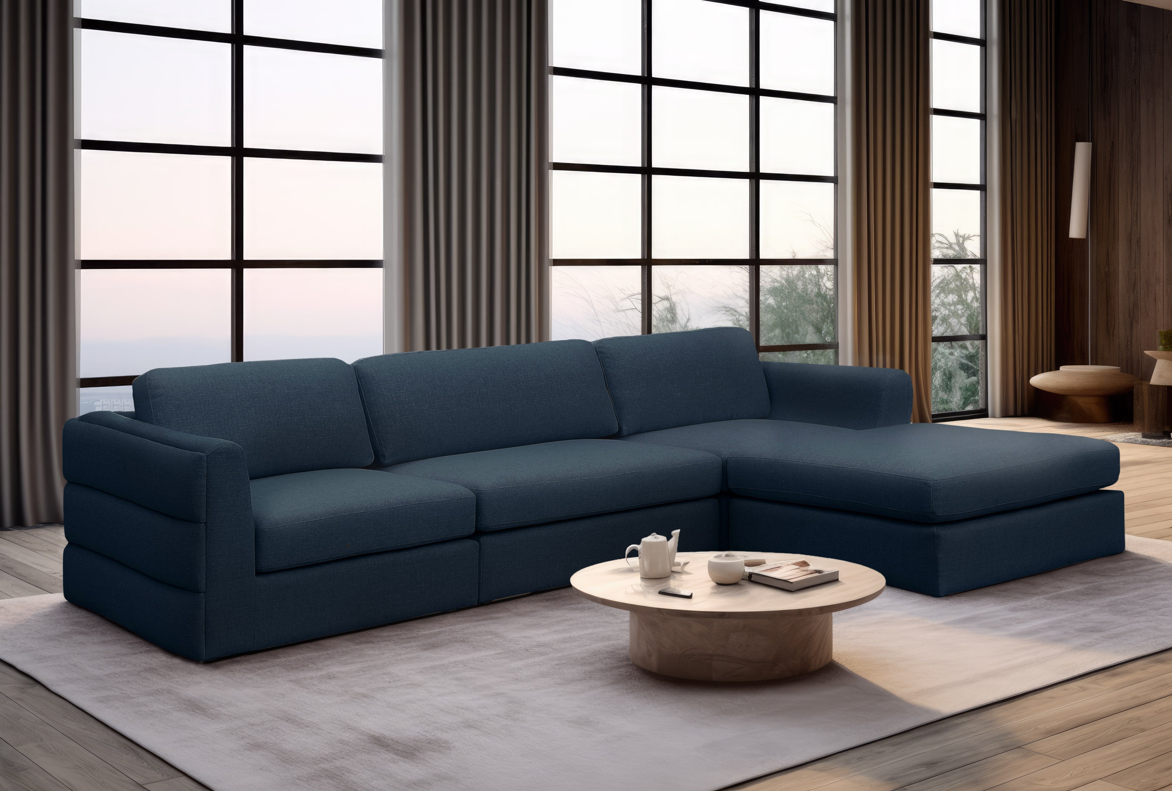 Beckham Durable Linen Textured Fabric Modular Sectional Sofa - Comfortable Modern Living Room Furniture for Home & Office Use