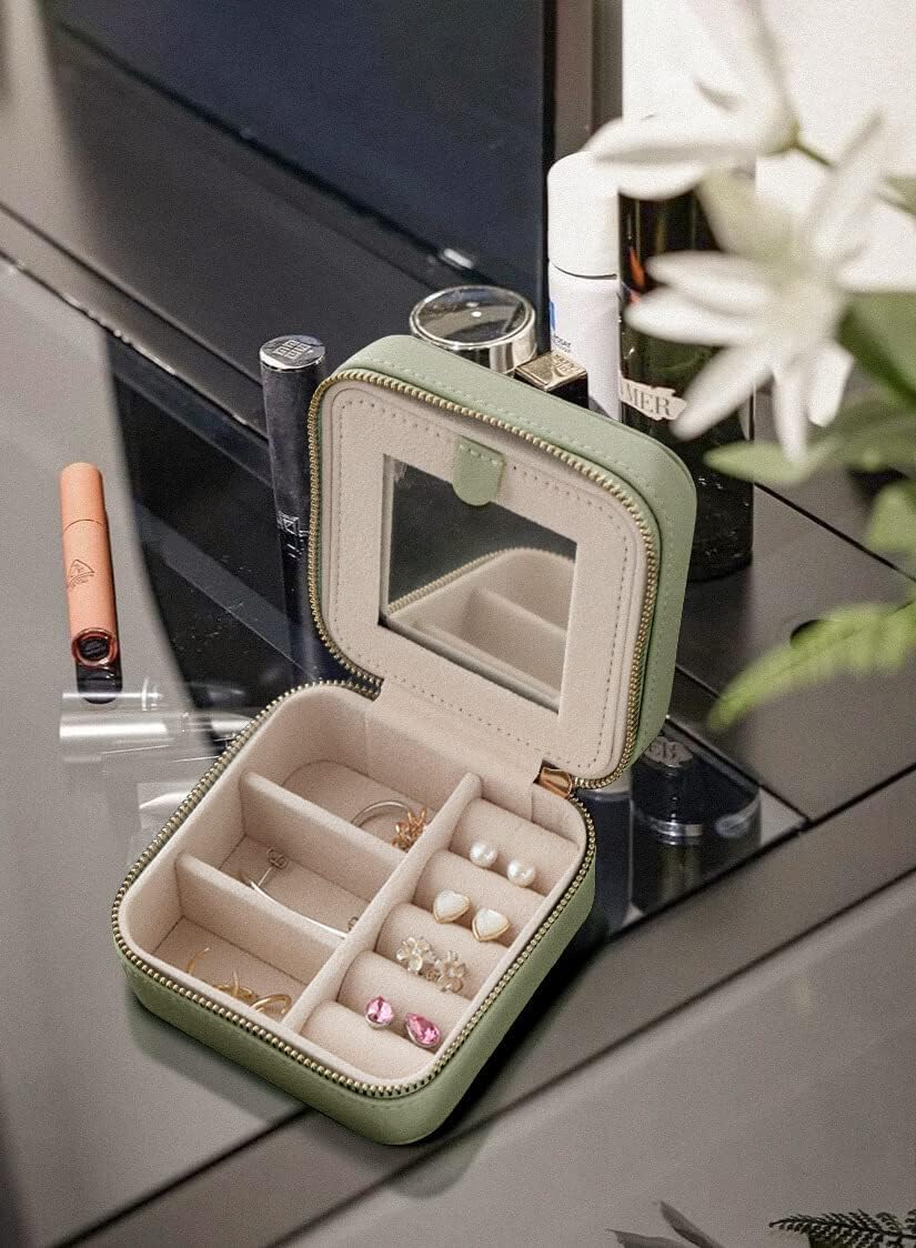 S.Leaf Monogram Travel Jewelry Box for Women - Compact Jewelry Organizer with Initial Letter A, Portable Jewelry Case for Necklaces, Rings & Earrings - Perfect for Travel, Gifts & Daily Storage