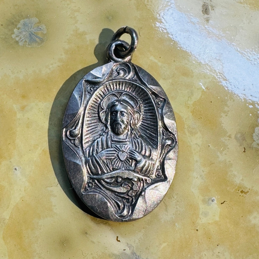 Vintage Jesus & Sacred Mother Sterling Silver Double Sided Pendant Necklace - Religious Jewelry for Women & Men - Perfect for Church, Prayer & Spiritual Gifts