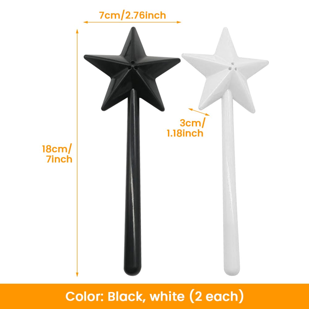 4PCS Star Wand Salt and Pepper Shakers - Magic Seasoning Bottle with 3 Holes - Refillable Spice Shaker Set for Halloween, Christmas & Kitchen Decor - Perfect for Cooking, Baking and Party Table Decorations