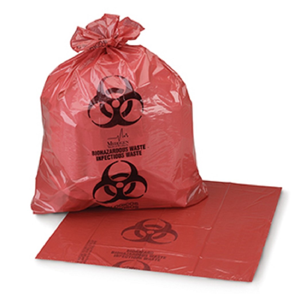 Medegen Red Biohazard Waste Bags - 25x34 Inches, Printed Hazardous Waste Disposal Bags for Medical, Laboratory & Healthcare Use