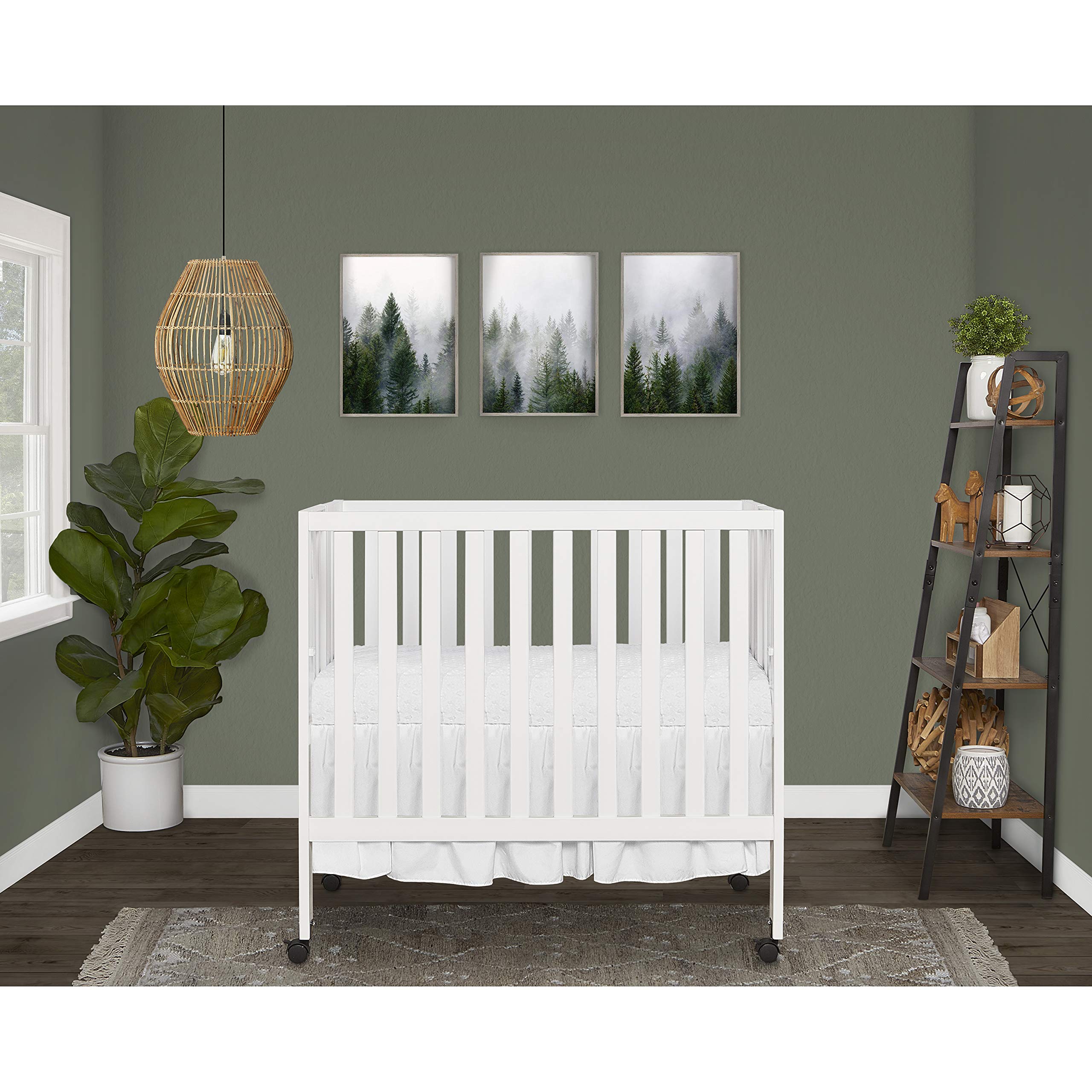 Dream On Me Jett Non-Full Size Folding Convertible Crib - Lightweight Portable Baby Crib with 3 Adjustable Mattress Heights | Easy Fold Travel Crib for Nursery & On-the-Go | Includes 1.5