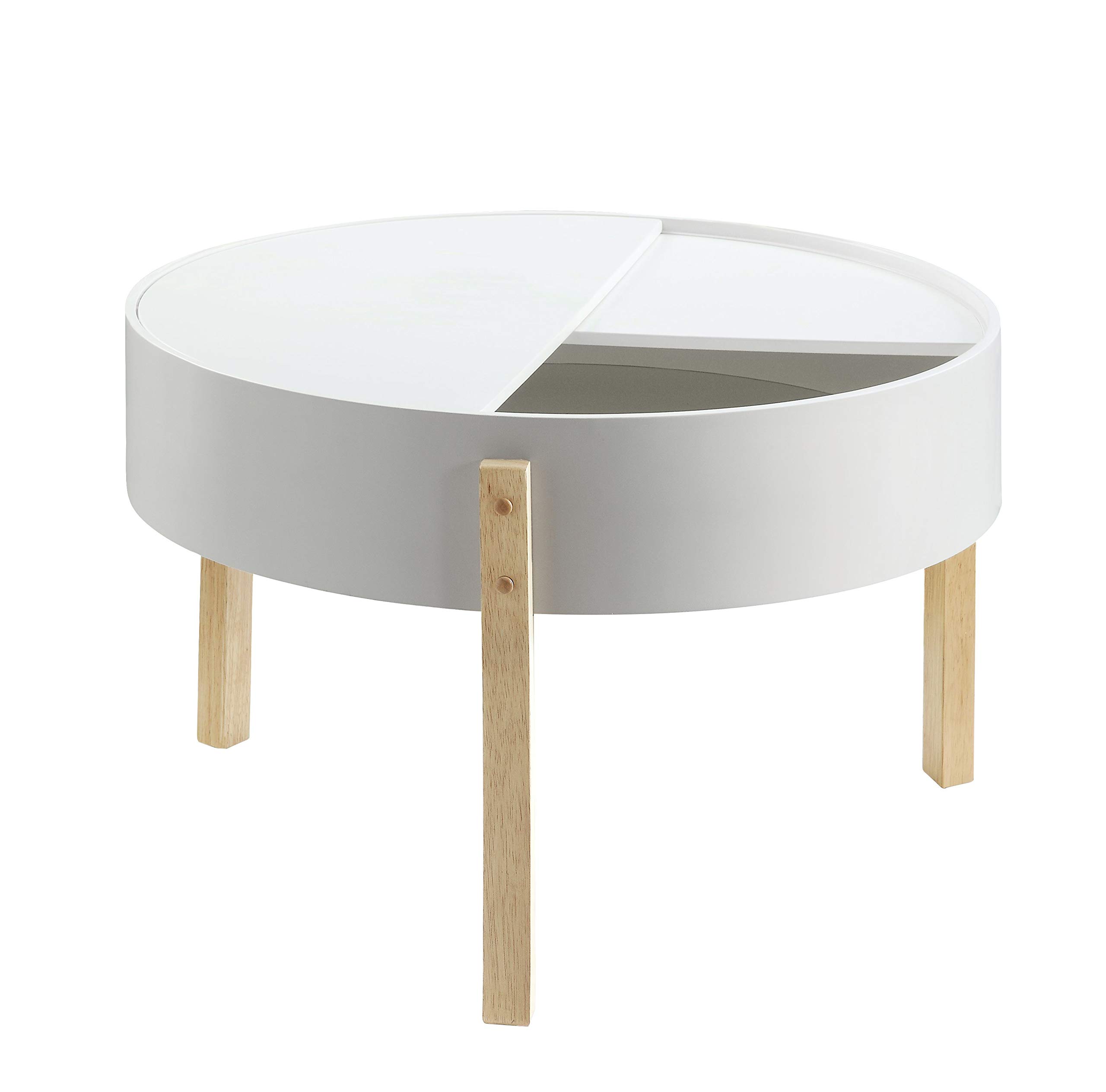 Benjara Round Wooden Coffee Table with Hidden Storage Compartment - White & Brown Finish - Perfect for Living Room, Lounge & Small Spaces