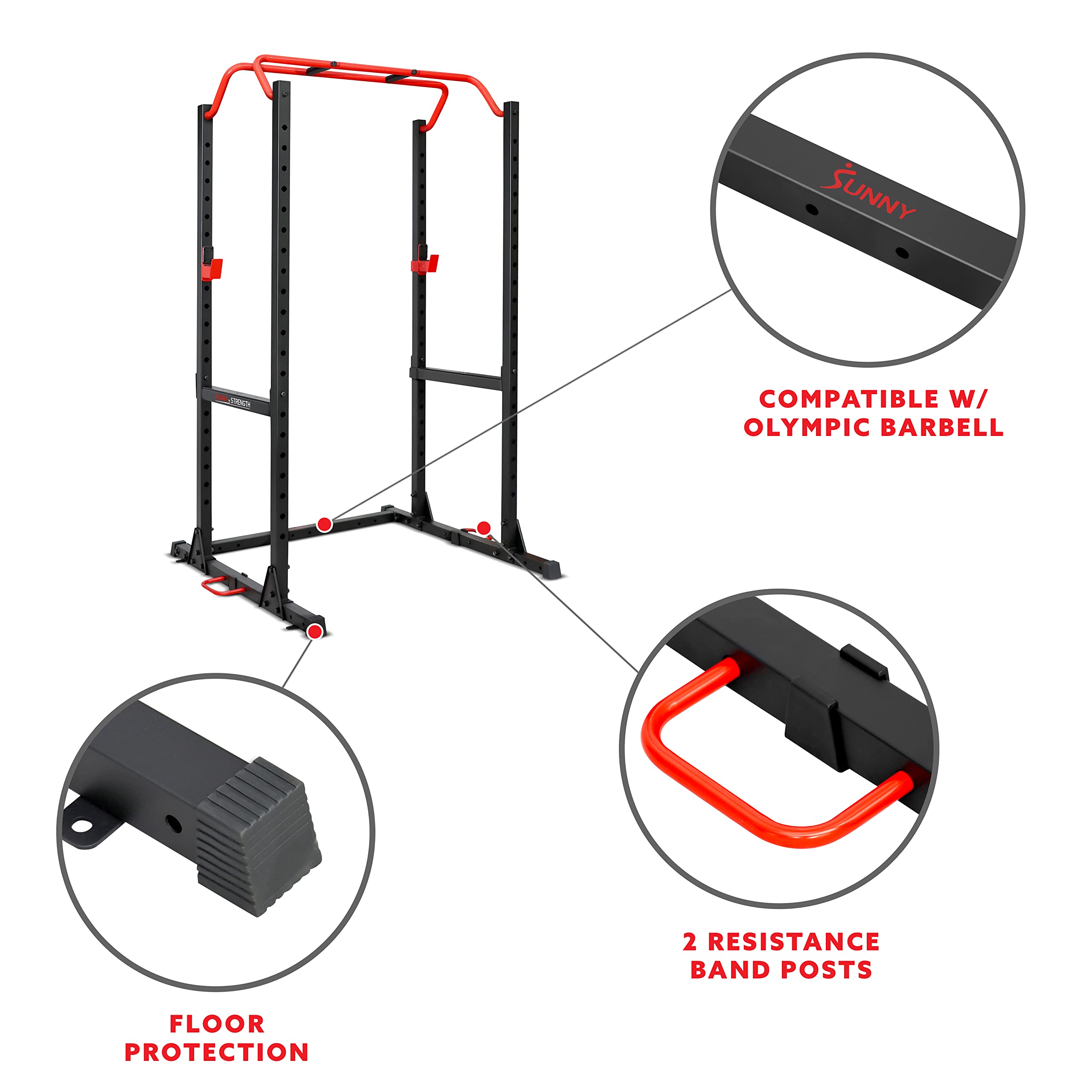 Sunny Health & Fitness Power Cage & Squat Rack - Heavy Duty 1000lb Capacity with J-Hooks, Adjustable Pull-Up Bar, Weight Plate Storage & Resistance Band Posts | Home Gym Strength Training Equipment for Weightlifting, CrossFit & Bodybuilding
