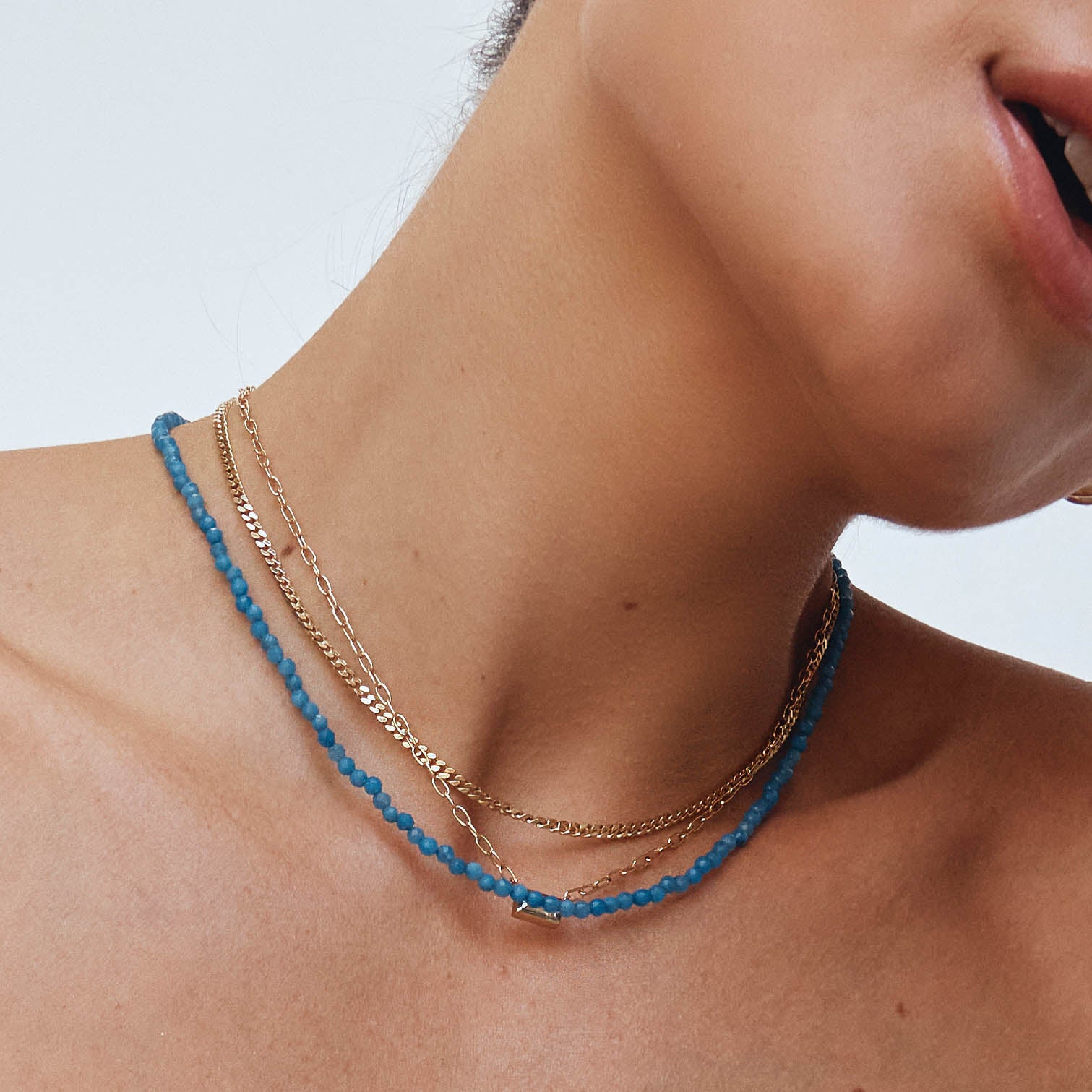 Micro Blue Agate Bead Necklace in Gold - Elegant Healing Crystal Jewelry for Women, Perfect for Meditation, Yoga & Spiritual Gifts