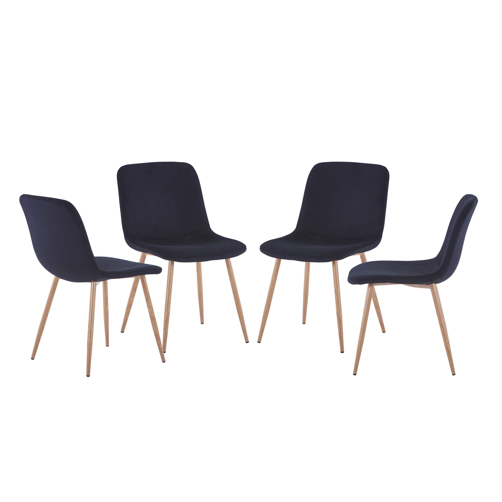 Rhomtree Modern Mid-Century Velvet Dining Chairs Set of 4 - Upholstered Kitchen & Living Room Side Chairs with Sturdy Metal Legs (Black) | Perfect for Small Spaces, Breakfast Nooks & Contemporary Home Decor