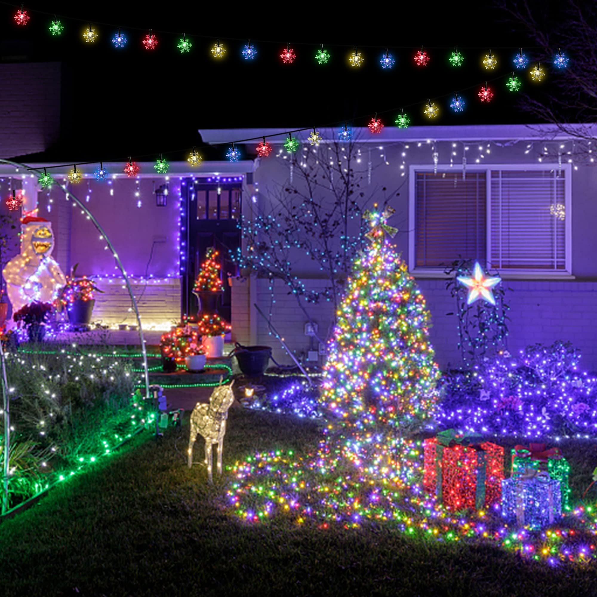 Twinkle Star 100 LED 33 FT Solar Powered Outdoor Christmas Lights - 8 Lighting Modes Waterproof Fairy String Lights for Holiday Decorations, New Year Party, Wedding, Xmas Tree & Garden - Perfect for Patio, Backyard, Porch and Landscape Lighting