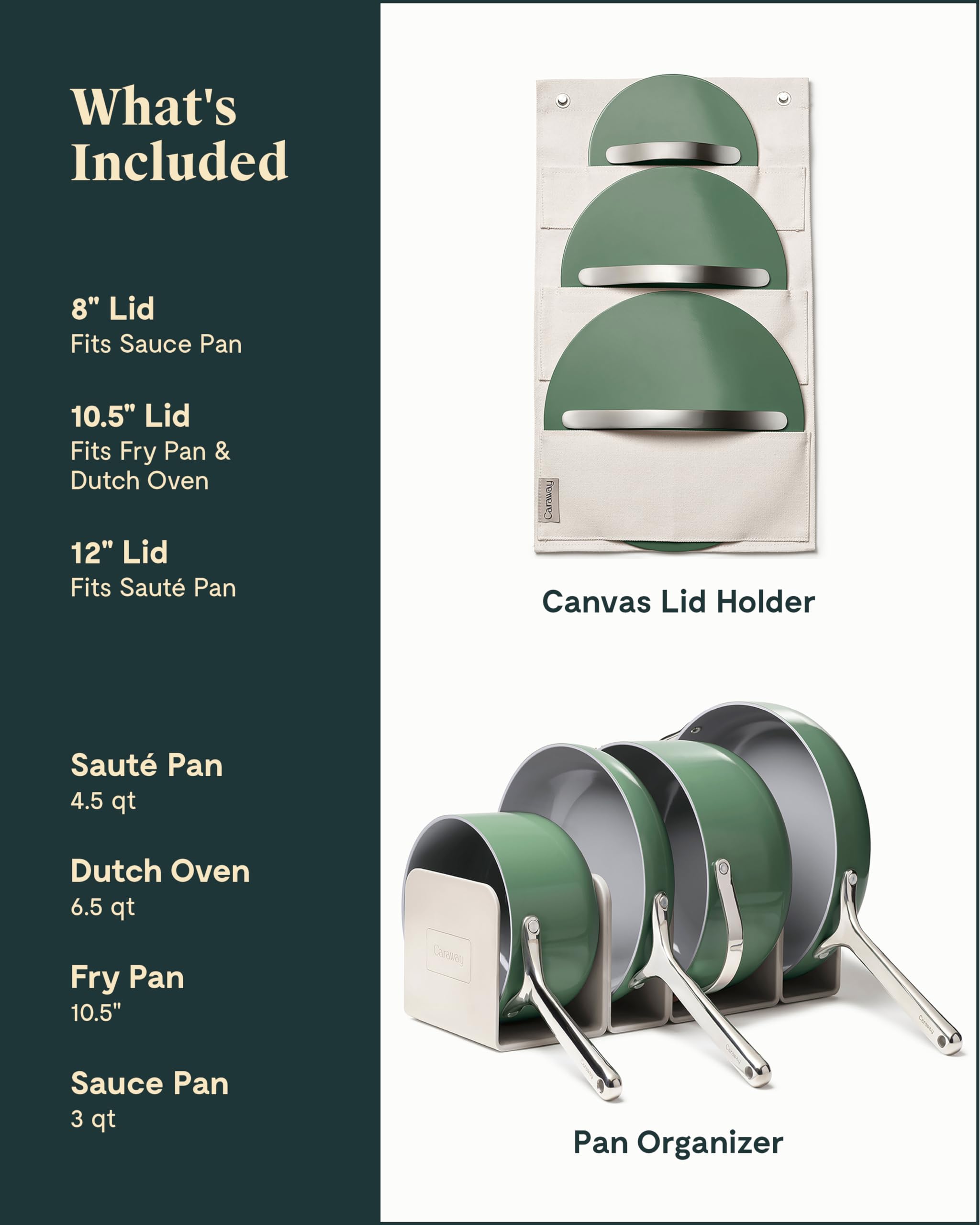 Caraway Nonstick Ceramic Cookware Set - 12 Piece Pots and Pans with Lids & Kitchen Storage - Non-Toxic, Oven Safe & All Stovetop Compatible - Sage Green - Perfect for Healthy Cooking & Modern Kitchens