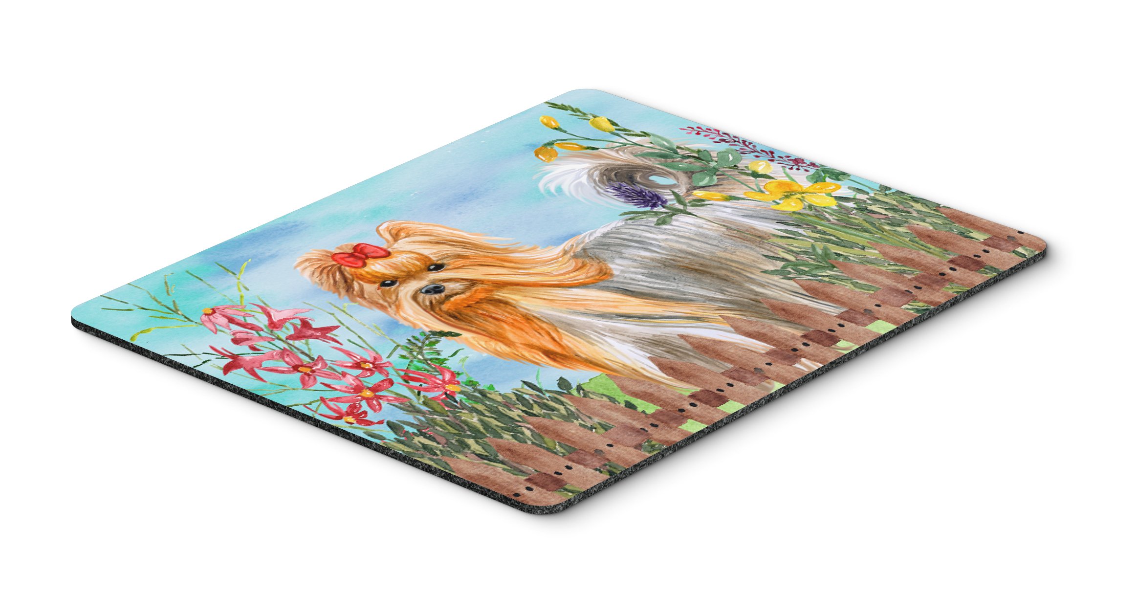 Caroline's Treasures CK1247MP Yorkshire Terrier Spring Mouse Pad - Large Washable Non-Slip Desk Mat for Home Office, Gaming & Computer Work | Cute Dog Design for Workstations, Kitchen Hot Pad & Laptop Use