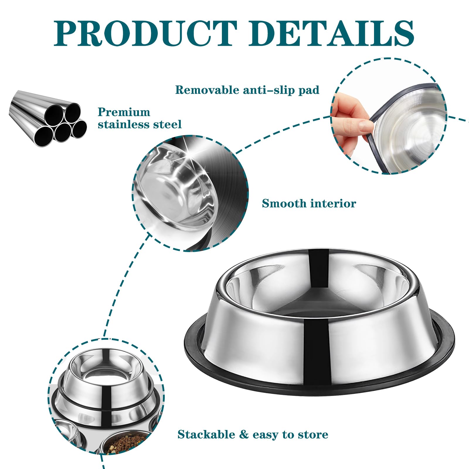 3-Pack Stainless Steel Cat Bowls - 4.5 Inch Non-Slip Pet Food & Water Dishes (7oz) for Kittens & Small Dogs - Whisker Fatigue Relief - Perfect for Wet Food, Dry Food & Water - Durable & Easy Clean for Daily Feeding