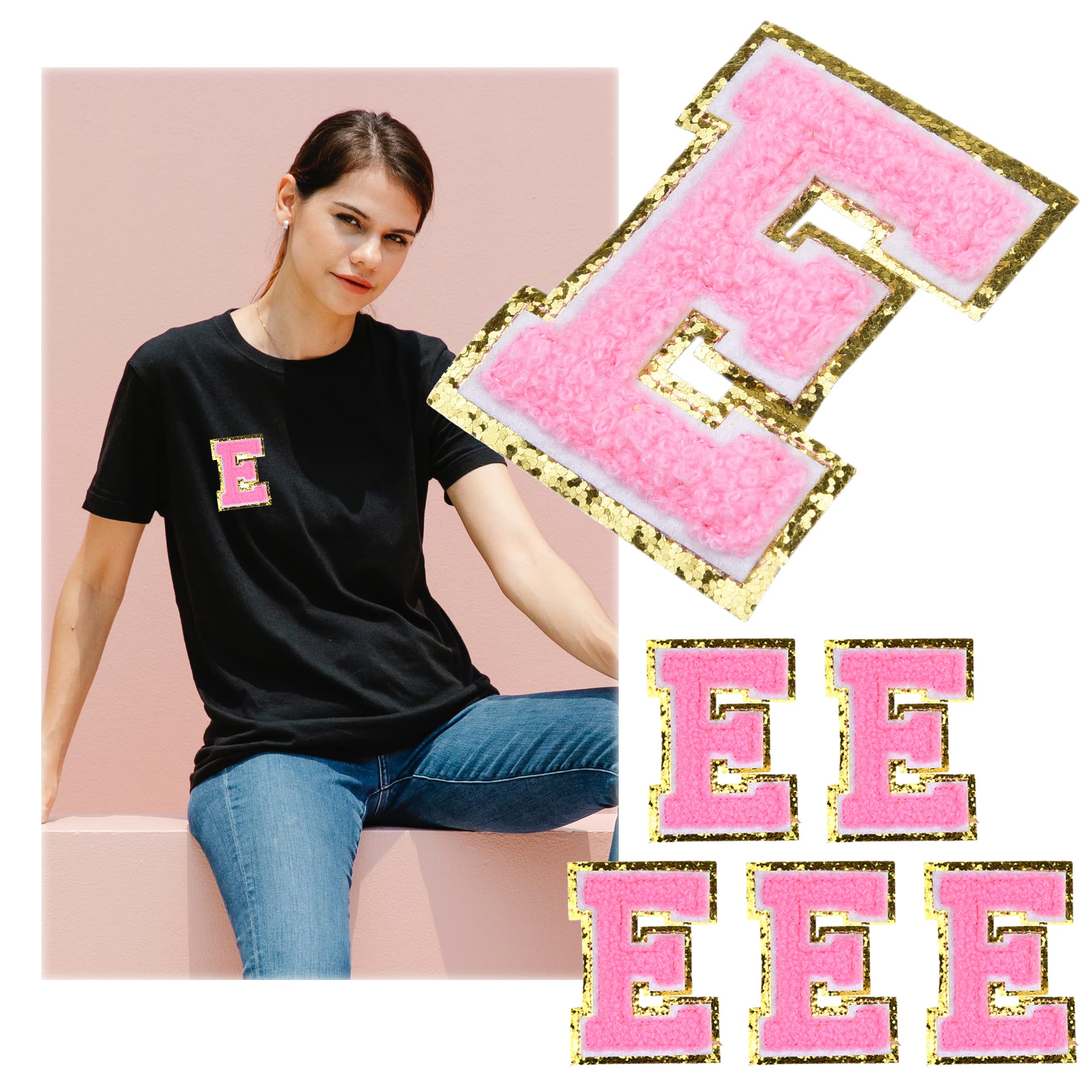Kare & Kind Iron On Letter Patches - E Alphabet Chenille Embroidered Patches for Clothing, Shirts, Uniforms, Dresses, Jackets, Bags & Hats - DIY Sewing & Crafting Supplies for Personalized Handmade Items - Perfect for Customizing School Uniforms, Denim Jackets & Backpacks