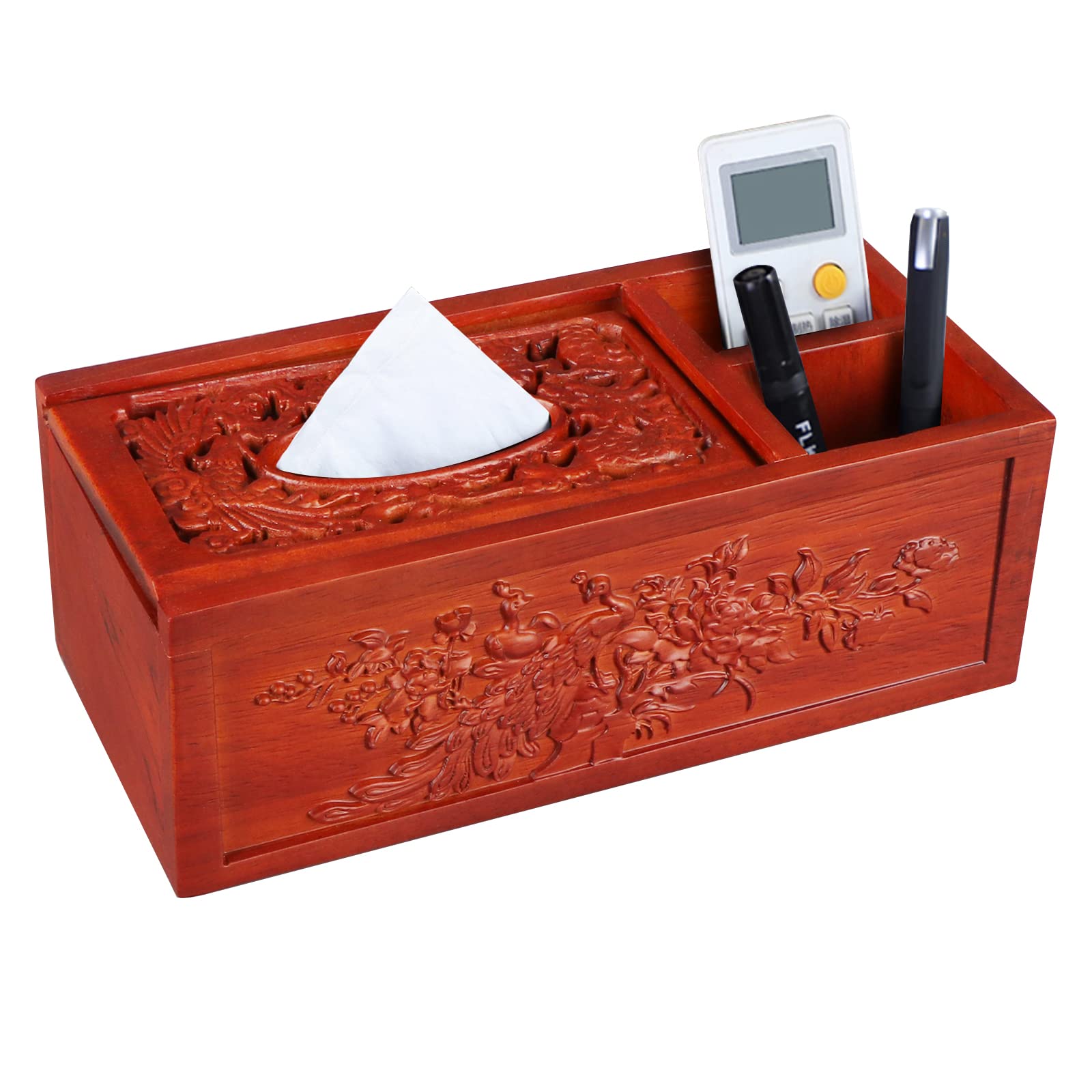 Rustic Retro Wooden Rectangular Tissue Box with Storage Compartment - Multi-Purpose Home & Office Decor for Bathroom, Kitchen, Living Room, Study, Coffee Shop & Hotel | Small Size