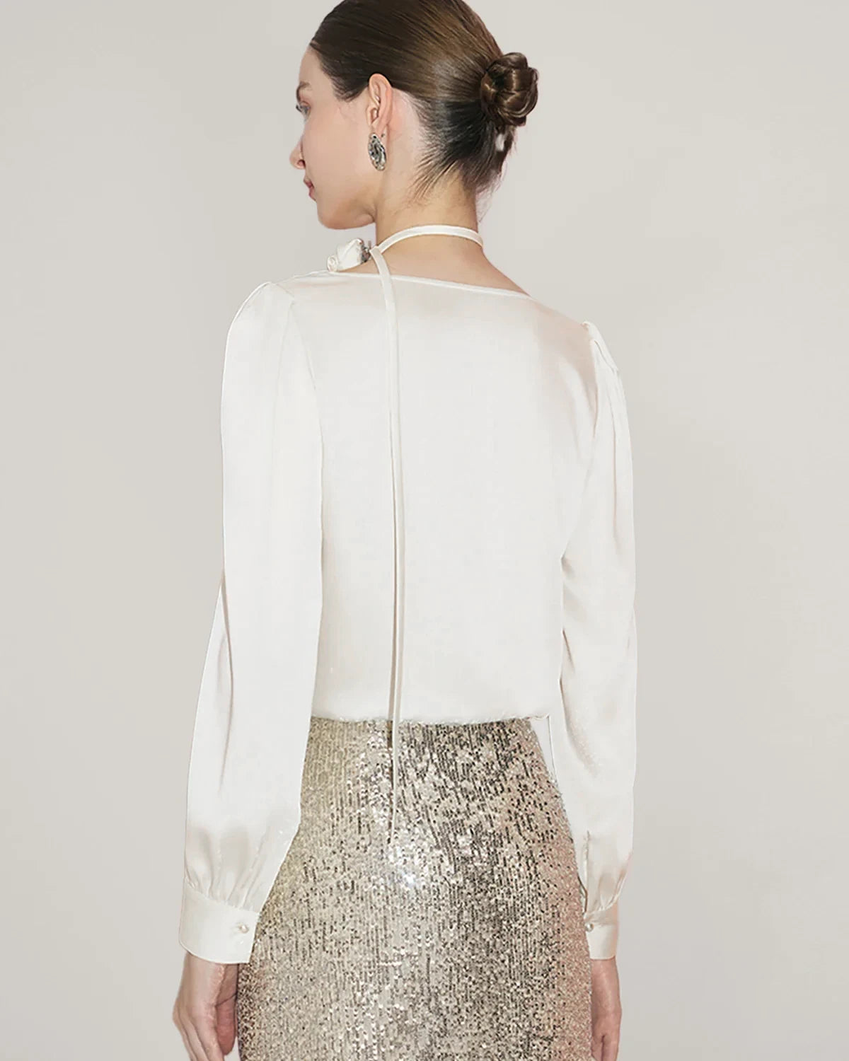 Elegant Draped Collar Silk Blouse for Women - Luxury Satin Shirt for Office, Party & Special Occasions