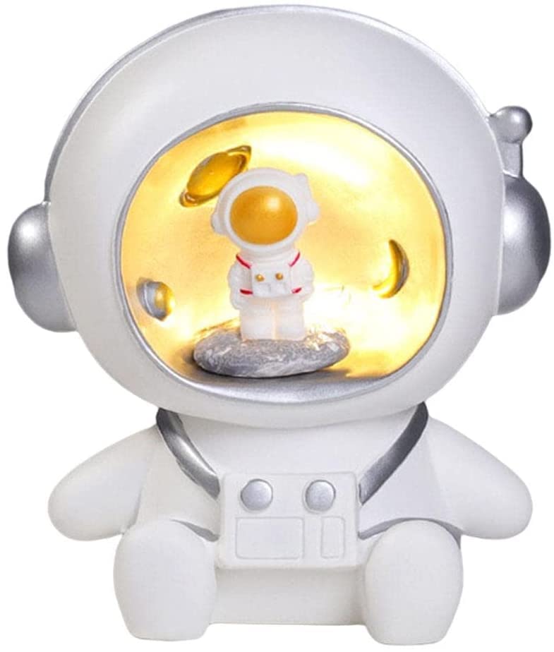 White Astronaut Night Light & Piggy Bank - Spaceman Figurine, Cake Topper & Home Decor for Bedroom, Desktop - Perfect for Kids' Room, Space Themed Parties & Gift Giving