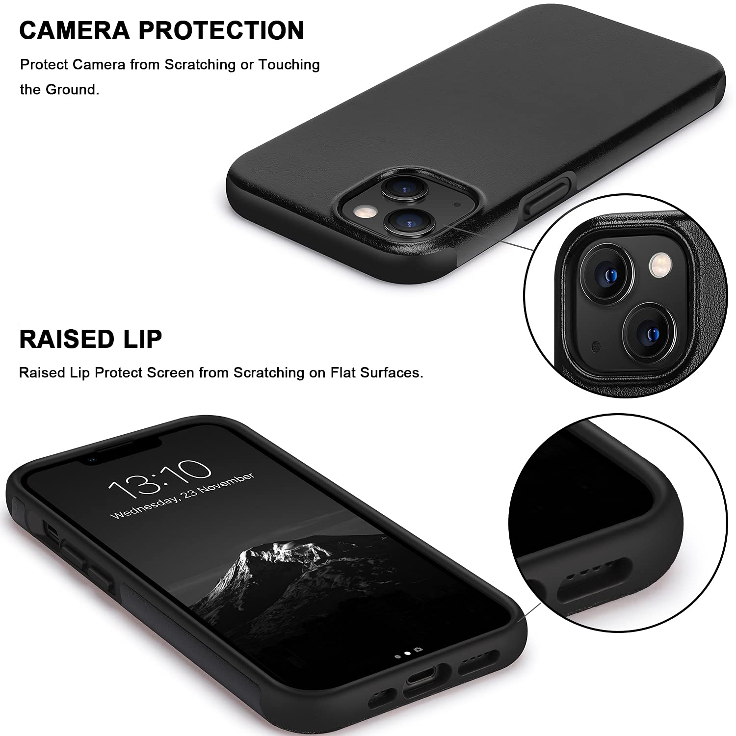 Premium Leather TPU Hybrid Case for iPhone 13 - Slim Protective Phone Cover with Shock Absorption | Perfect for Work, Travel & Everyday Use (Black)