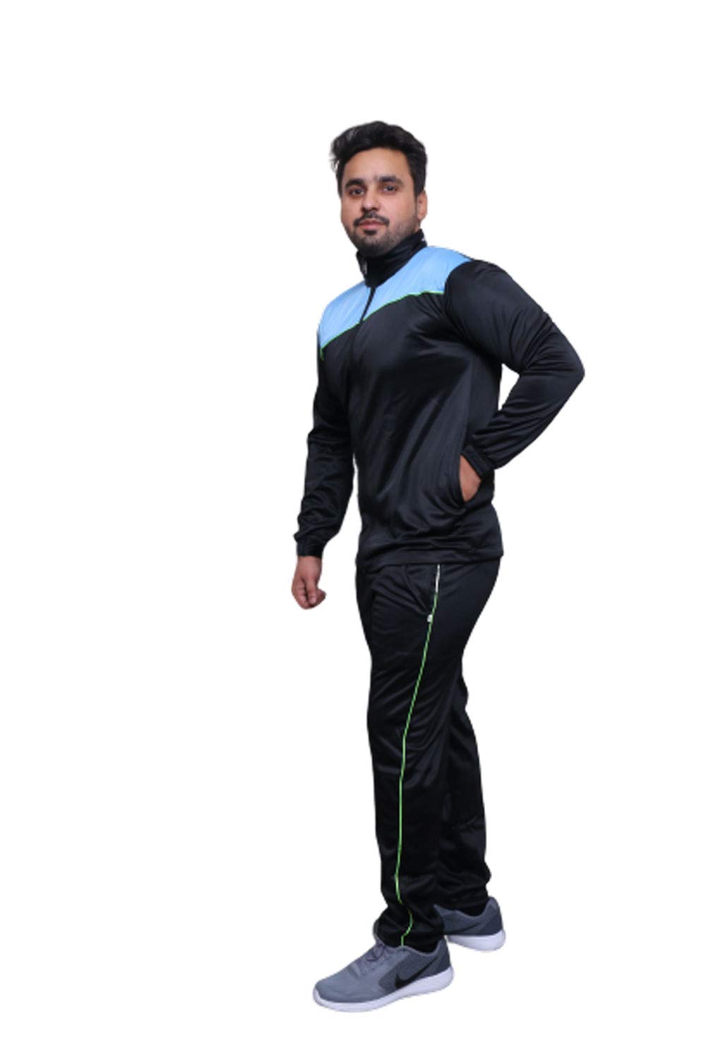 Tempest Sports Men's Running Tracksuit - Breathable Black & Sky Blue Athletic Jogging Suit for Gym, Training & Outdoor Workouts