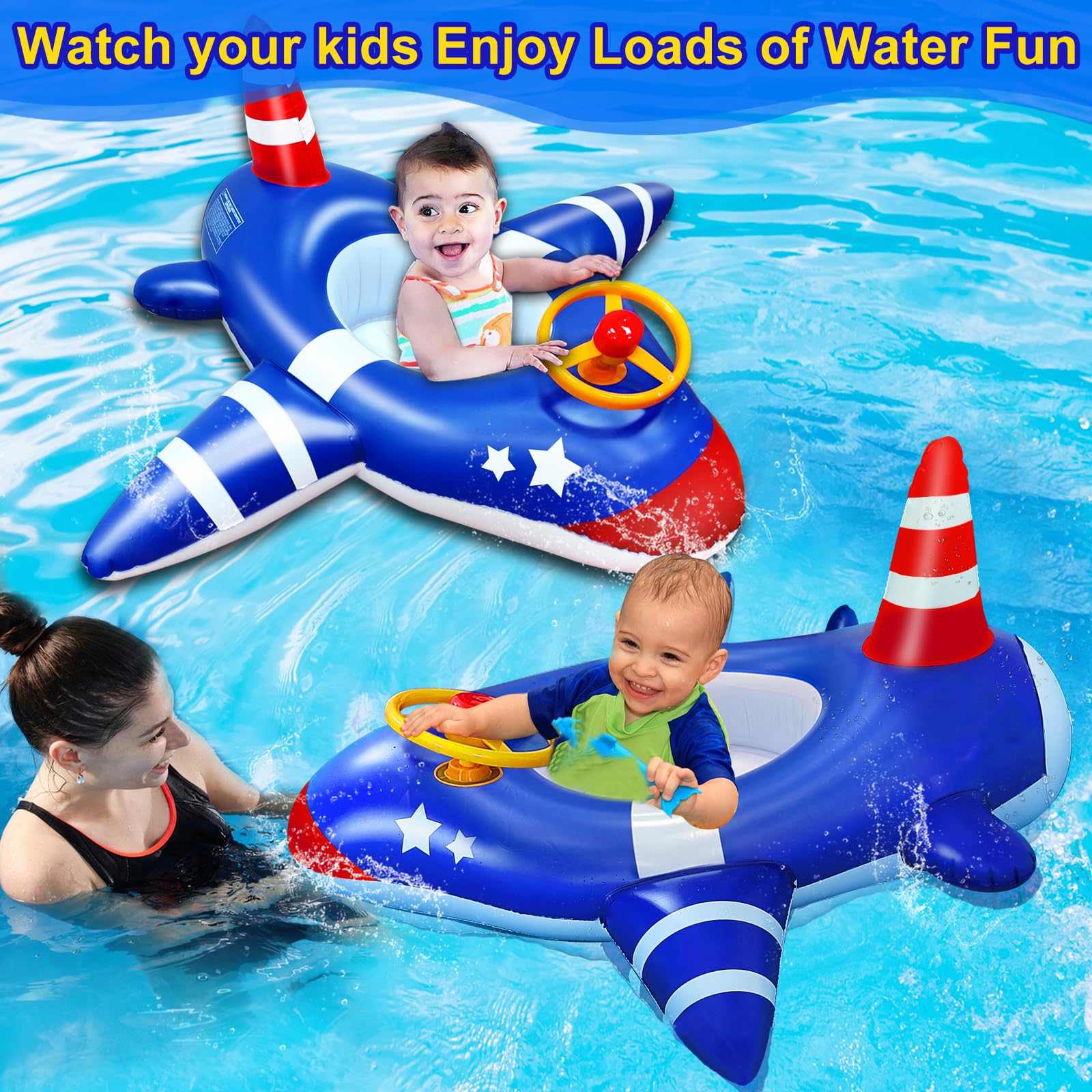 AMENON Toddler Pool Float with Safety Seat & Backrest - Large American Flag Airplane Design for Kids Age 1-4 | Summer Swimming, Beach & Pool Toys | Perfect for Water Play, Backyard Pools & Family Vacations