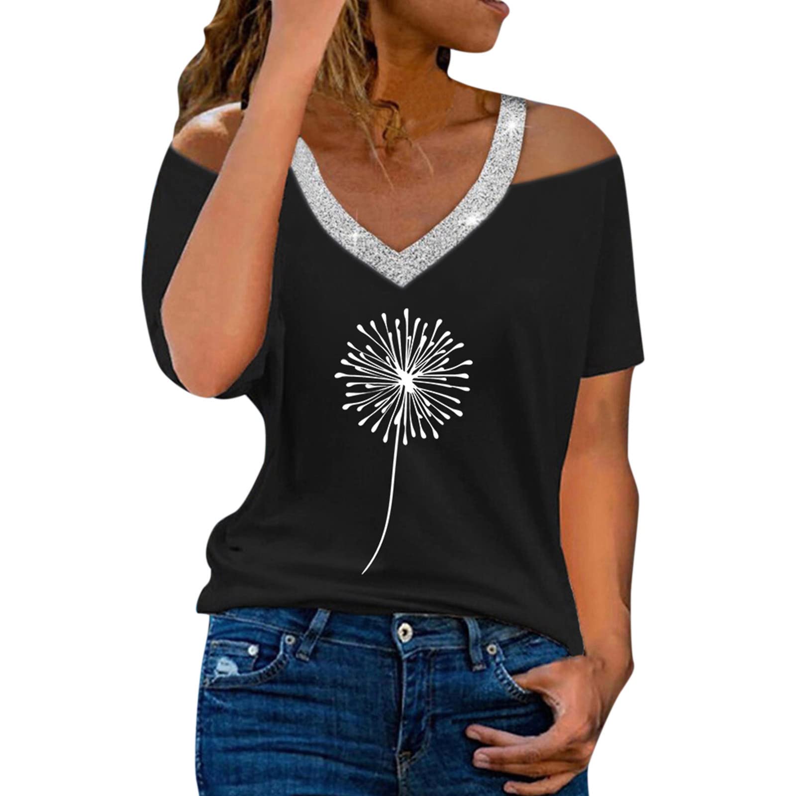 Women's Summer Tops - Sexy V-Neck Short Sleeve Dolman Blouse with Twist Front Detail | Casual & Dressy Loose Fit Tunic for Work, Date Night & Weekend Outings