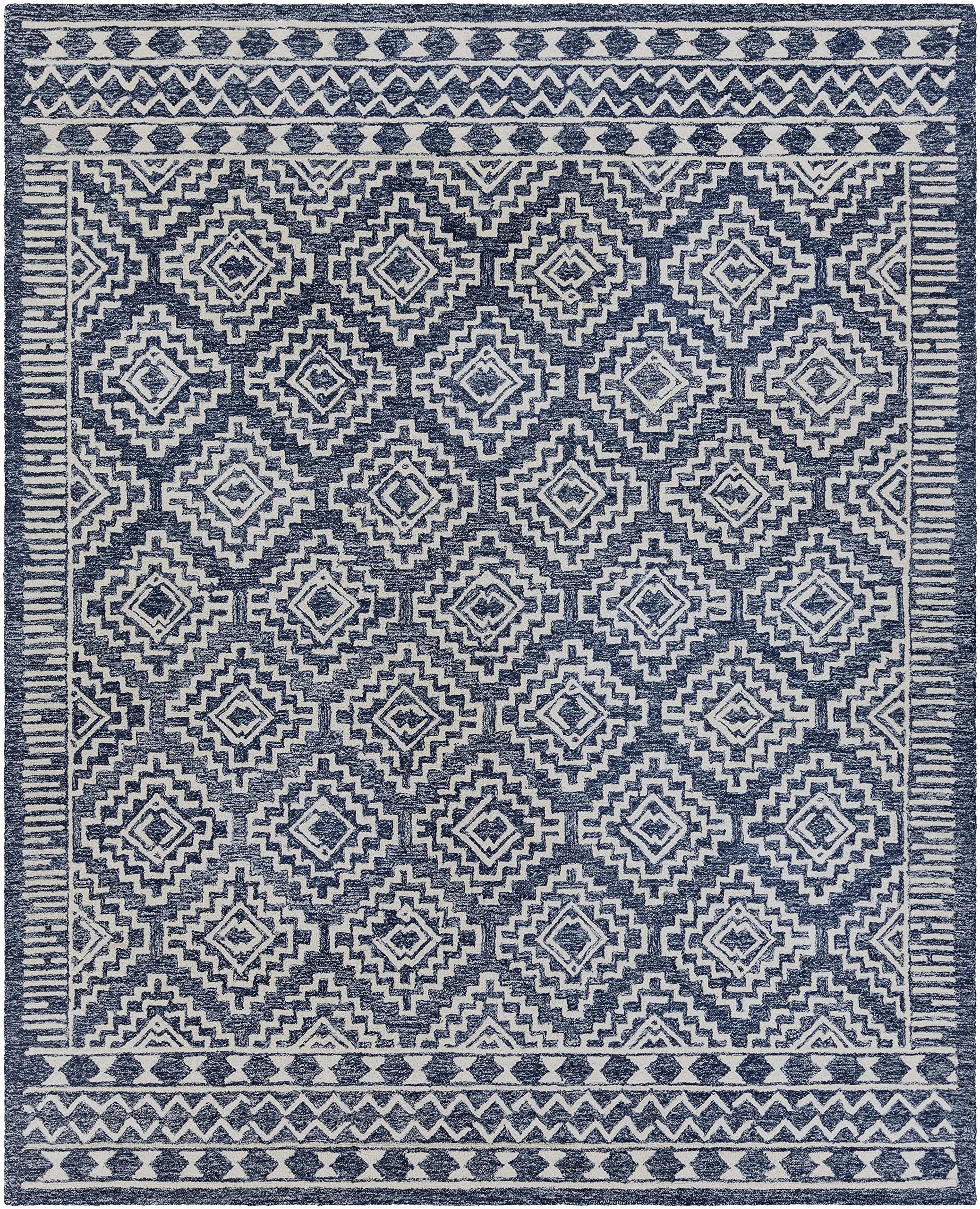 Premium Horton Wool Area Rug for Living Room & Bedroom - Traditional Beige & Blue Design - 6' x 9' - Soft & Durable - Perfect for Cozy Home Decor & High-Traffic Areas