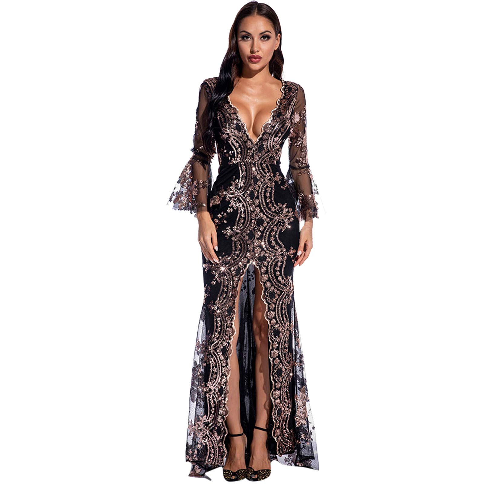 Xiloccer Women's Long Sleeve Sequin Mesh Cocktail Dress 2021 - Elegant Party & Evening Gowns for Women, Perfect for Holiday Parties, Prom, Wedding Guest & Special Occasions