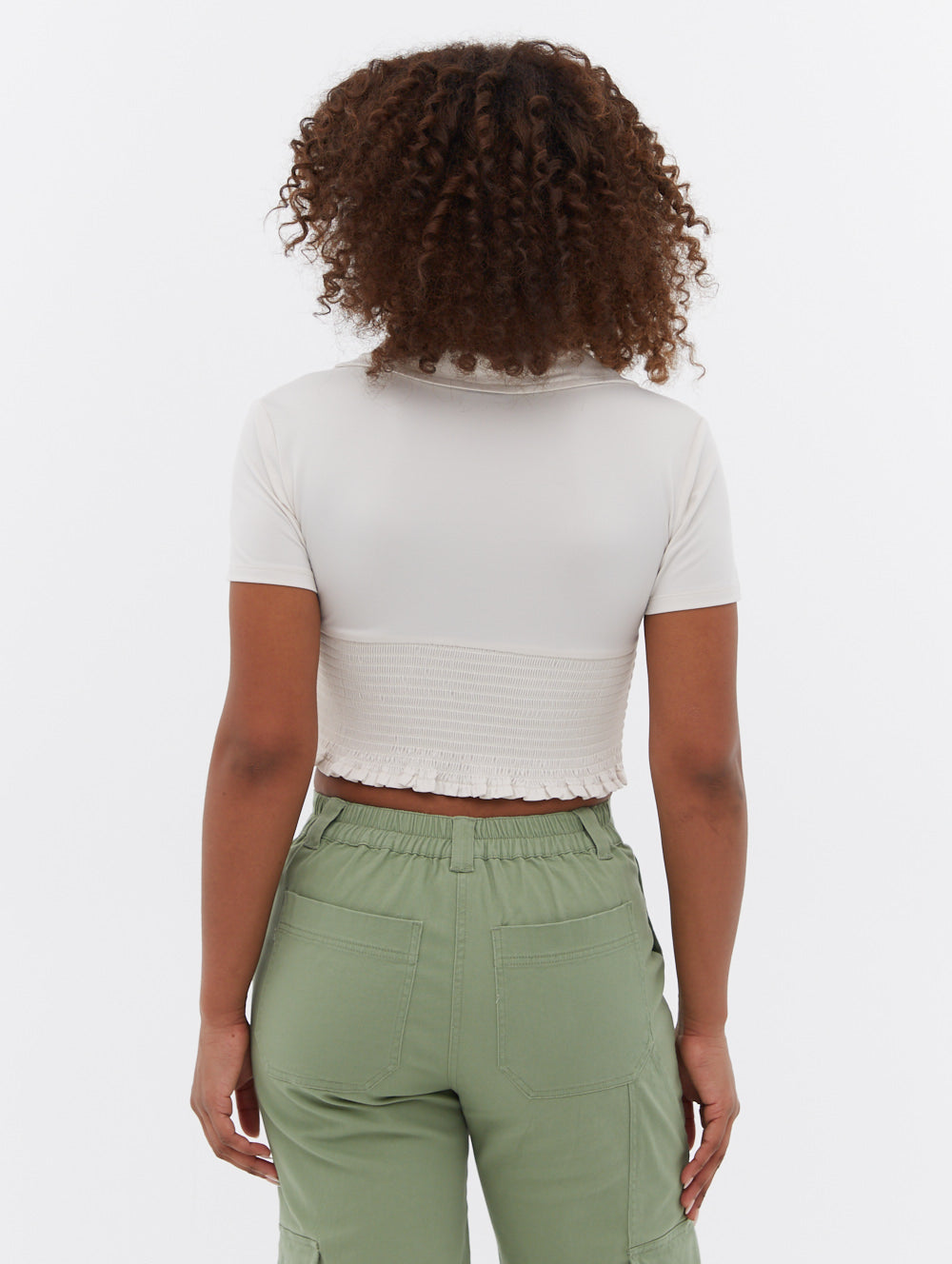 Constance Collared Wrap Crop Top - Women's Fashion Short Sleeve Shirt for Casual Outfits & Summer Wear