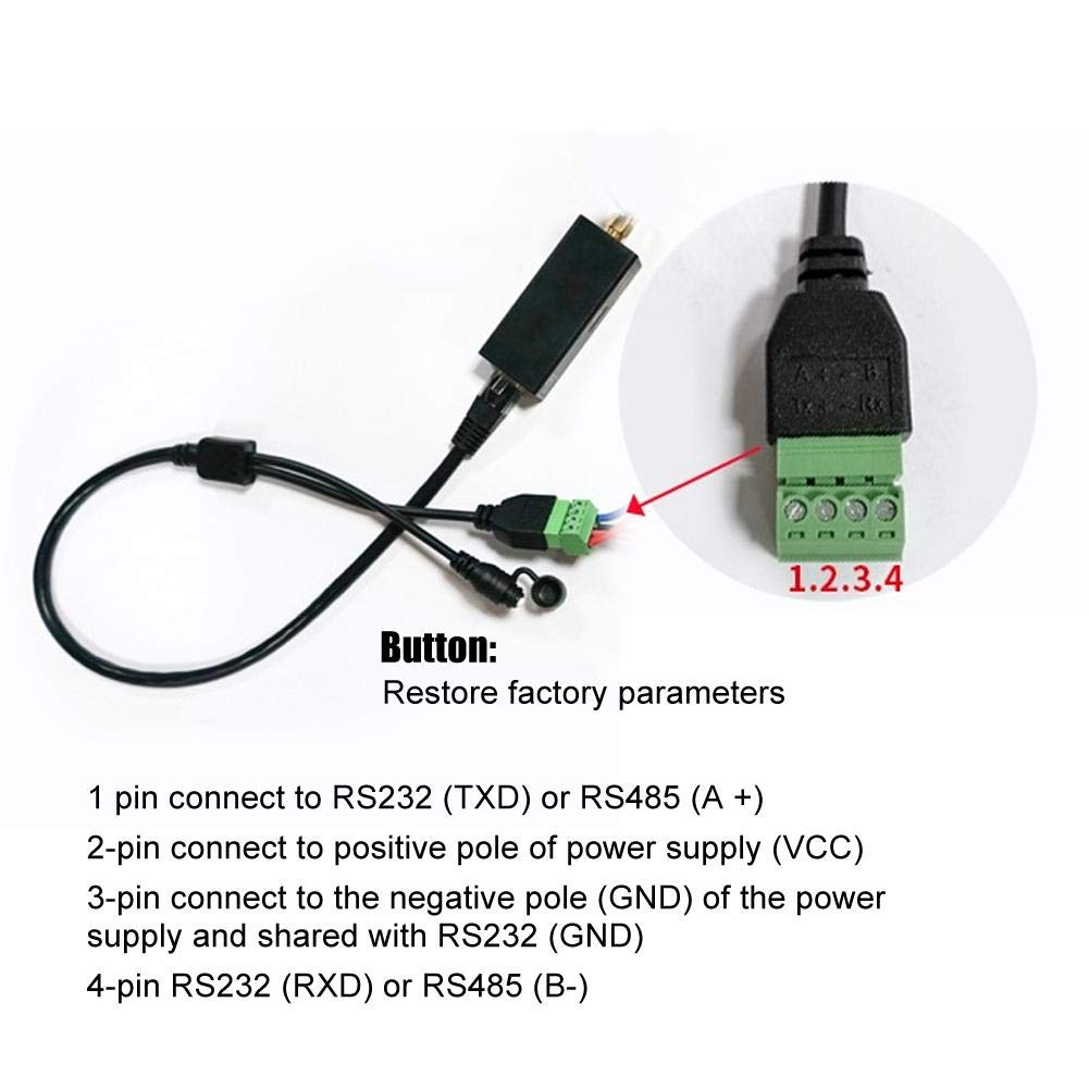 Industrial RS485 to Ethernet Serial Device Server with External Antenna & RJ45 Interface - Convert Printers to Network Printers for Factory Automation & Remote Device Management