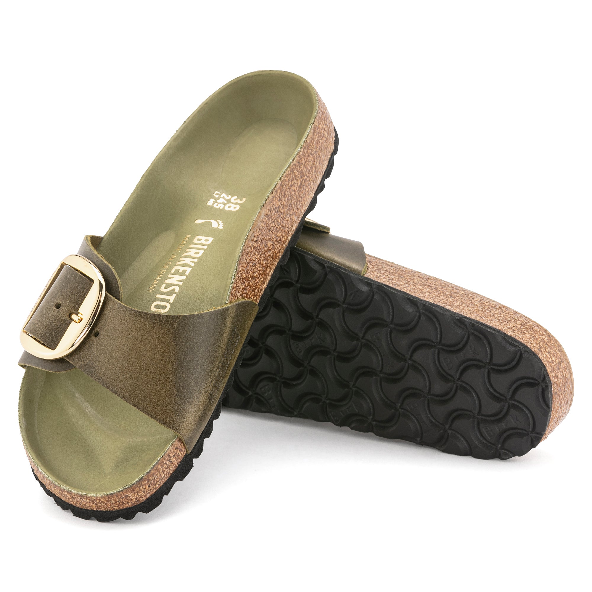 Birkenstock Women's Madrid Big Buckle Sandals - Oiled Leather in Olive Green | Comfortable & Stylish for Summer, Travel & Casual Wear