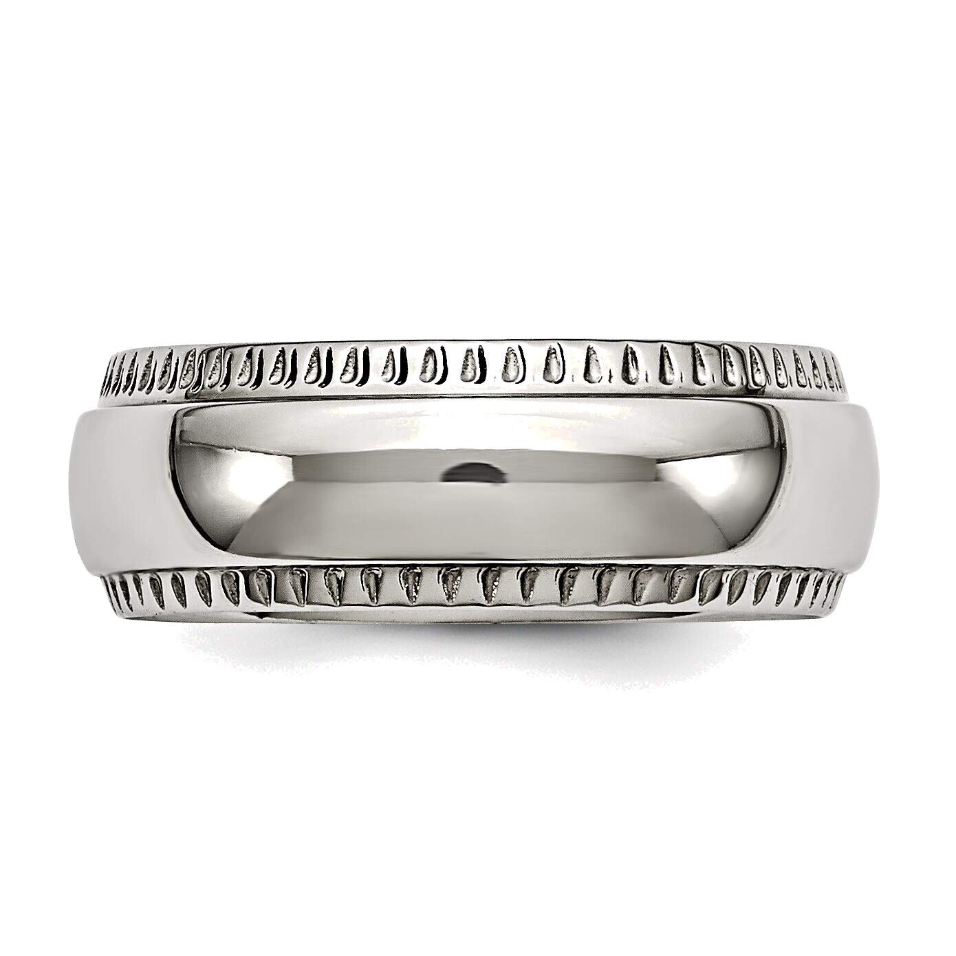 Bonyak Jewelry 8mm Stainless Steel Polished Textured Edge Ring - Size 10 - Durable & Hypoallergenic Wedding Band for Men & Women - Perfect for Everyday Wear, Anniversary Gifts & Special Occasions