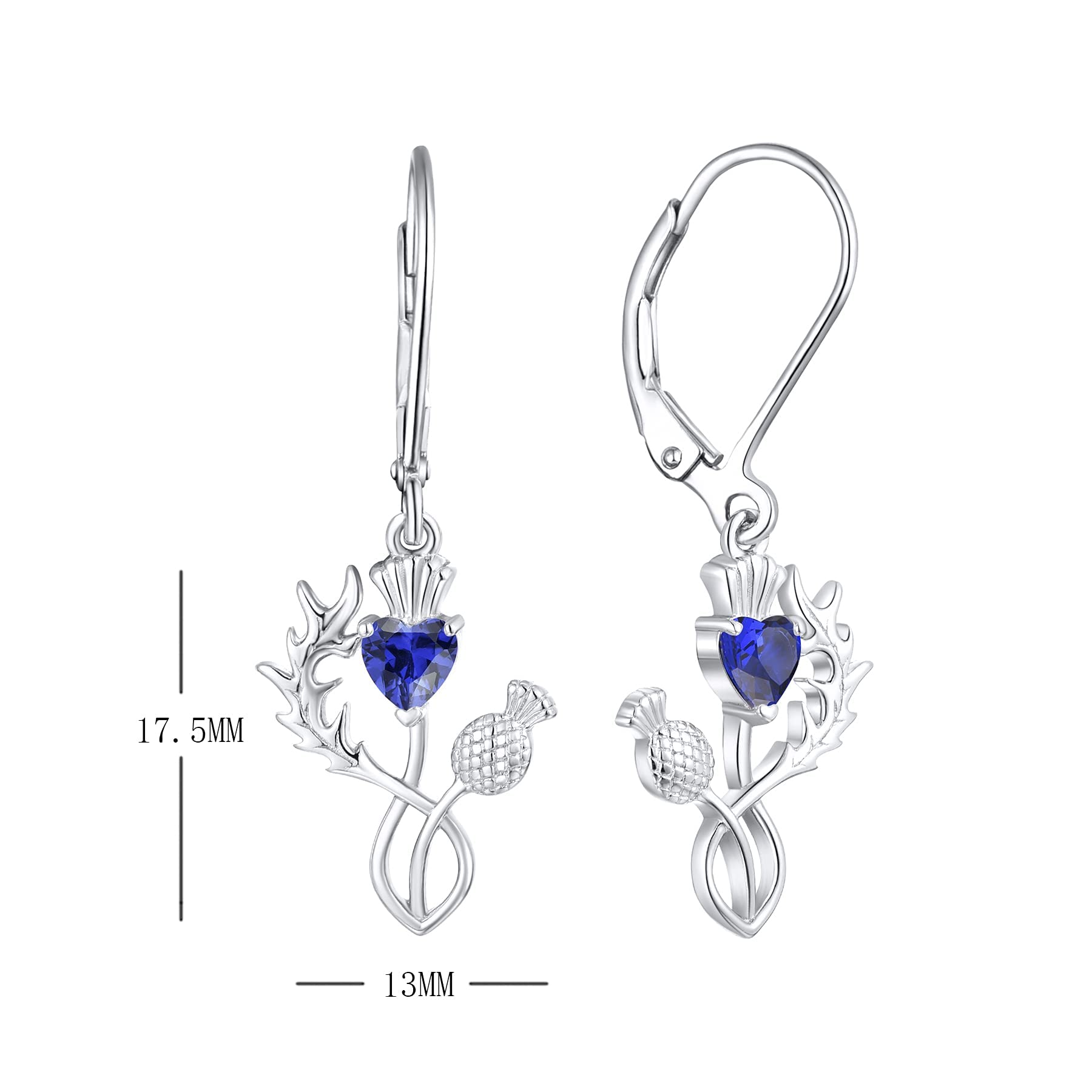 JO WISDOM Scottish Thistle Earrings - 925 Sterling Silver Scotland Flower Heart Outlander Drop Dangle Earrings with 3A CZ Birthstone, Women's Celtic Jewelry for Weddings, Parties & Everyday Wear