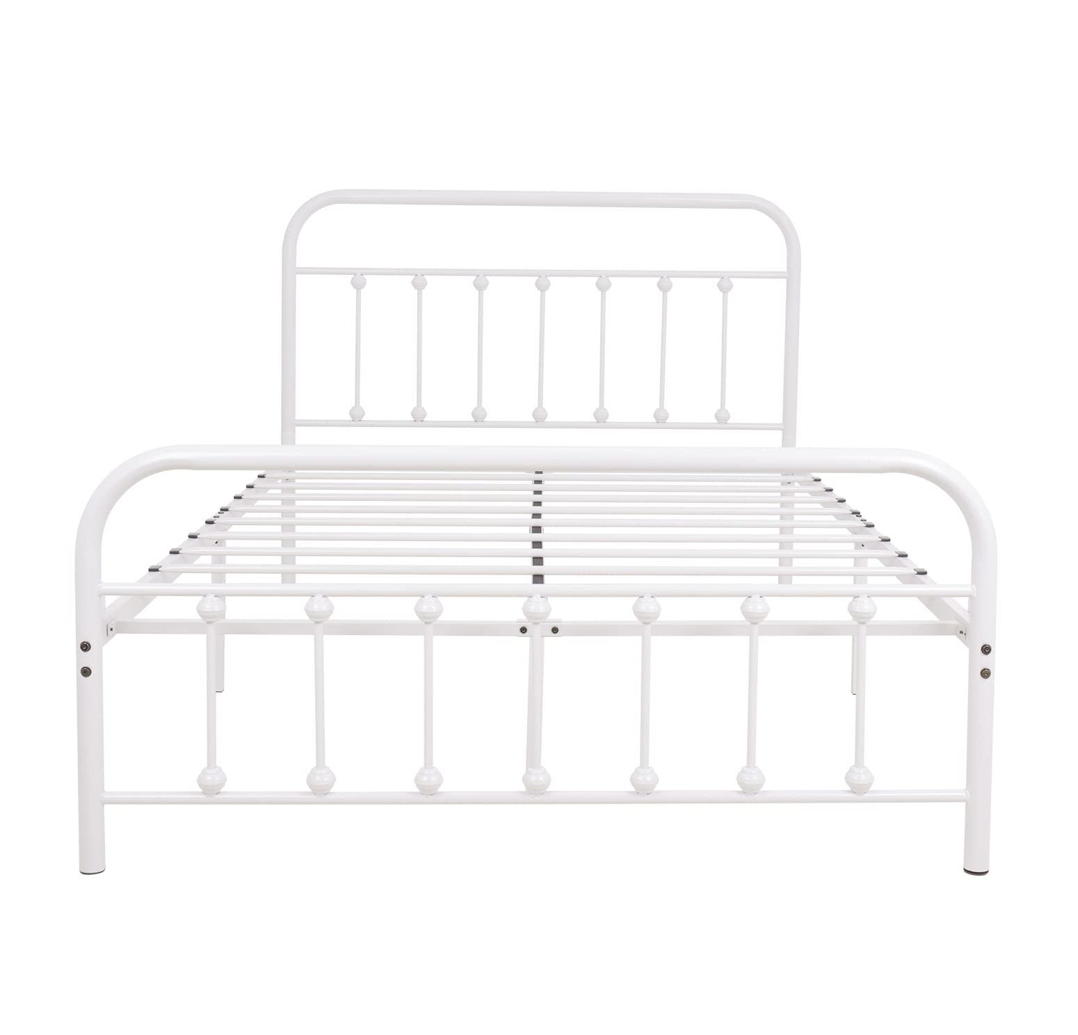 White Metal Bed Frame Full Size with Headboard & Footboard - Sturdy Platform Mattress Base with Metal Tube & Iron-Art Design - Perfect for Bedrooms, Guest Rooms & Dormitories (Full, White)