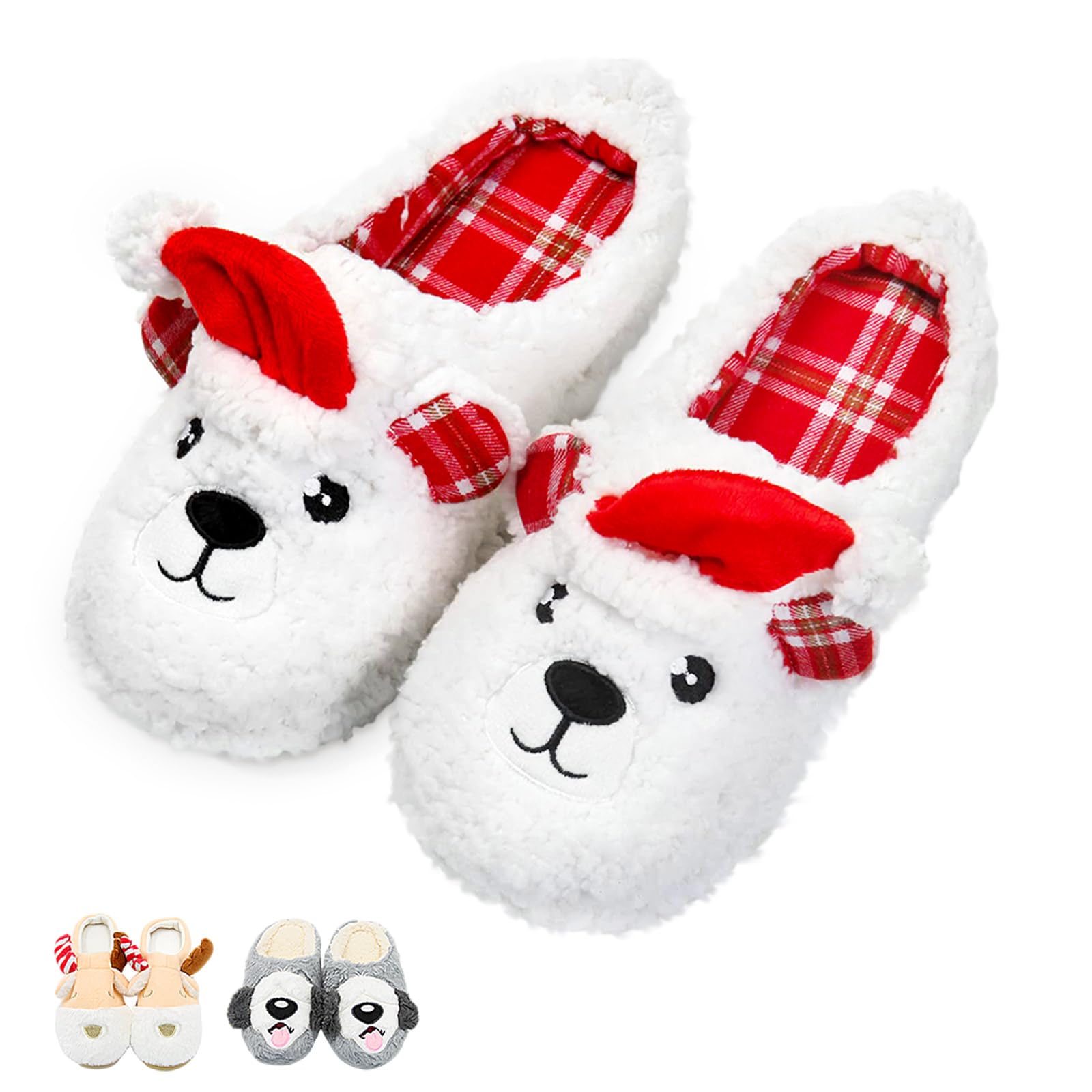 Cozy Fuzzy Animal Slippers for Women & Kids - Non-Slip Memory Foam Winter House Shoes (Dog, Polar Bear, Reindeer Designs) - Perfect for Christmas Gifts, Indoor Comfort & Bedroom Wear