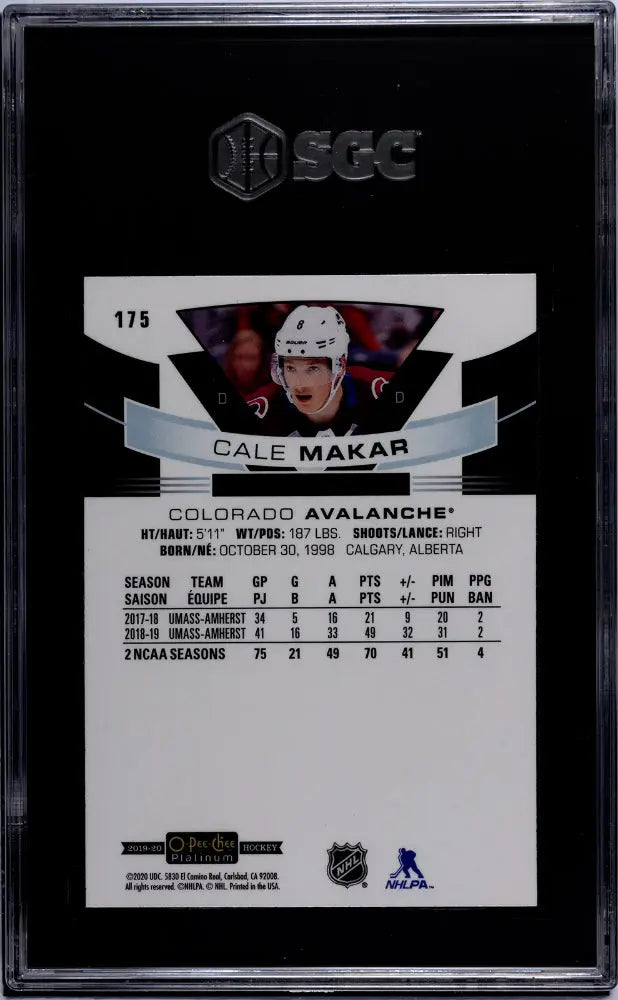 2019-20 O-Pee-Chee Platinum Cale Makar Marquee Rookie Card #175 SGC 9.5 Gem Mint - Hockey Collectibles & Sports Memorabilia for Fans and Investors