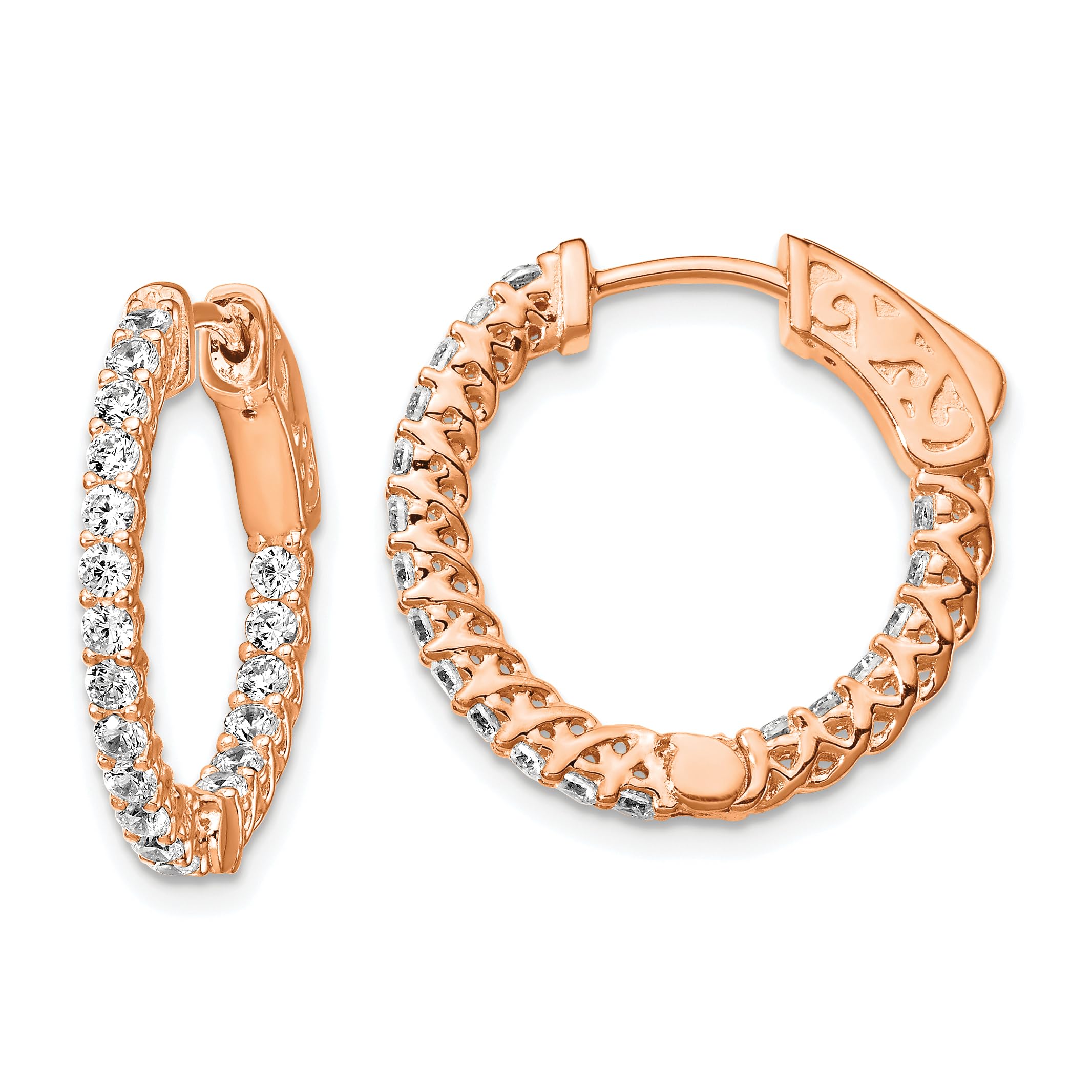 Sterling Silver Rose Gold CZ Hoop Earrings for Women - Elegant In & Out Design for Everyday Wear, Parties & Special Occasions