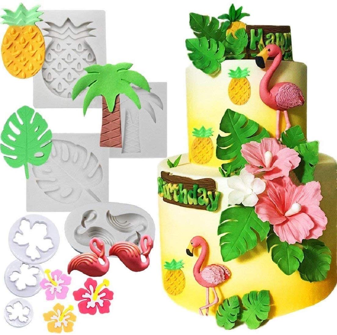 JeVenis Moana Cake Decoration Mold - Flamingo & Pineapple Cake Molds for Hawaiian Baby Shower, Aloha Themed Party, Birthday Cakes - Perfect for Tropical Beach Party Decorations