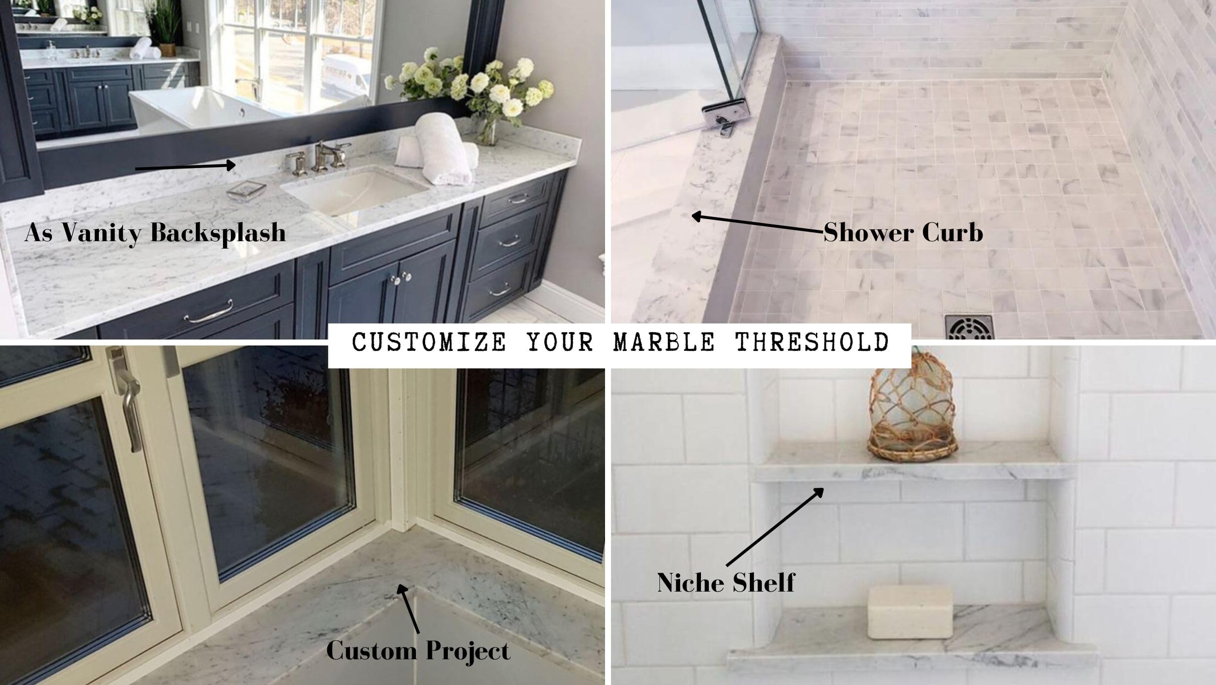 Italian White Carrara Grey Marble Threshold Tile - 6