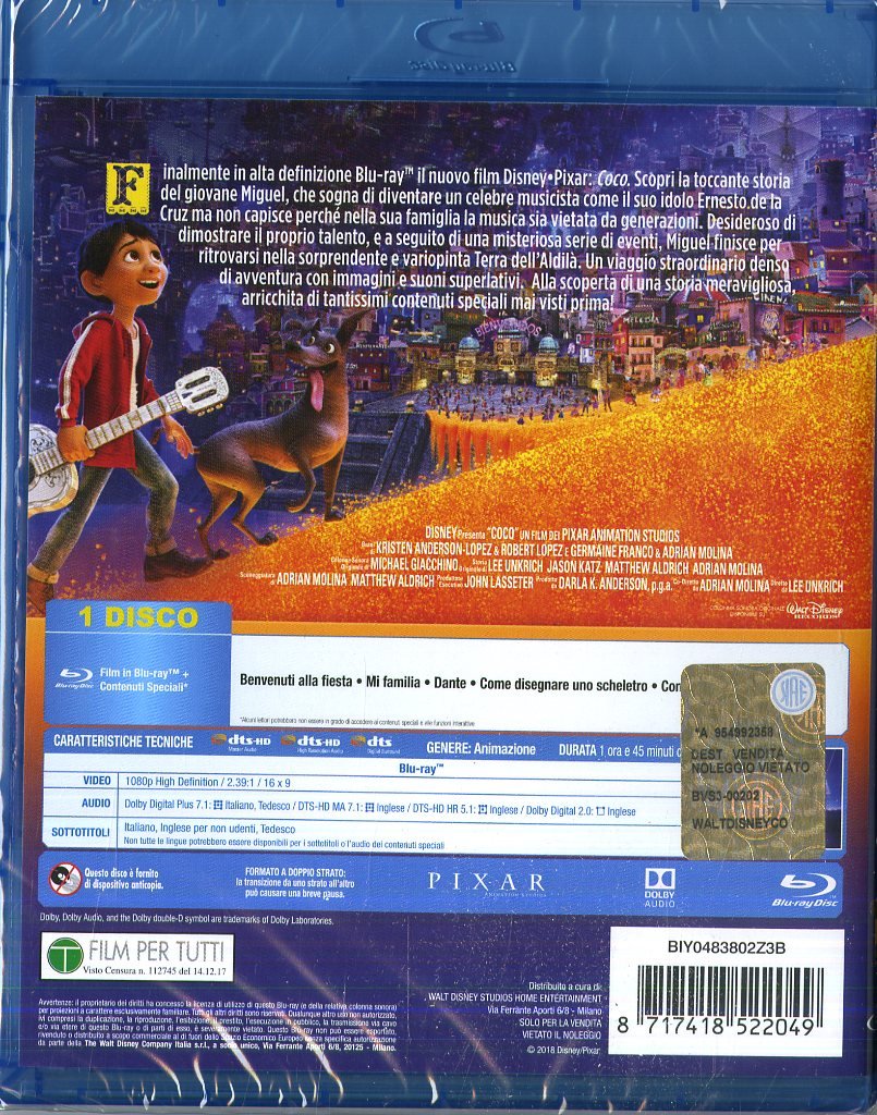 Coco Blu-Ray Movie with English Audio - Perfect for Family Movie Nights and Disney Fans