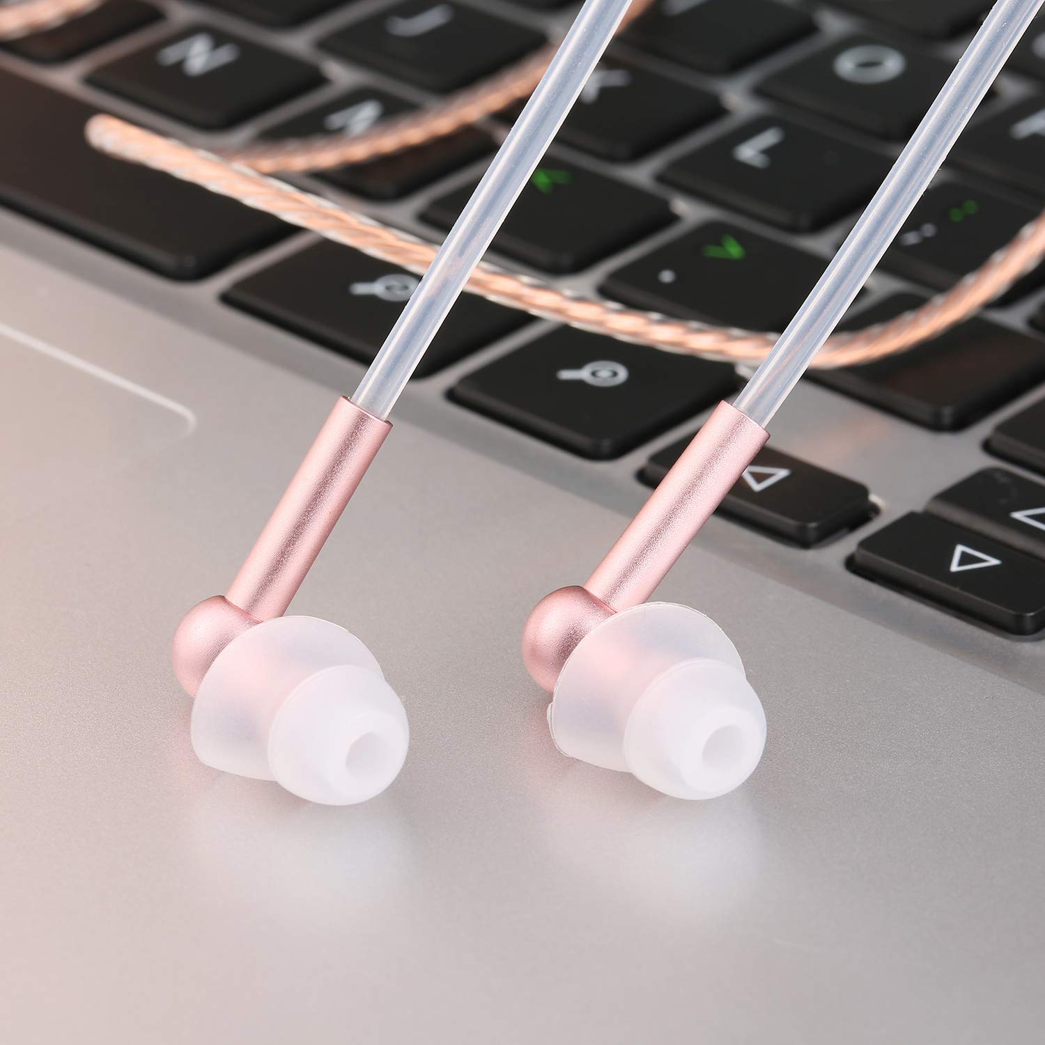 Docooler Anti-Radiation Air Tube Earbuds - EMF-Free Wired Stereo Headphones with Microphone & Volume Control - Rose Gold Wireless Headset for iPhone, Android, Smartphones (Perfect for Workouts, Commuting & Office Use)
