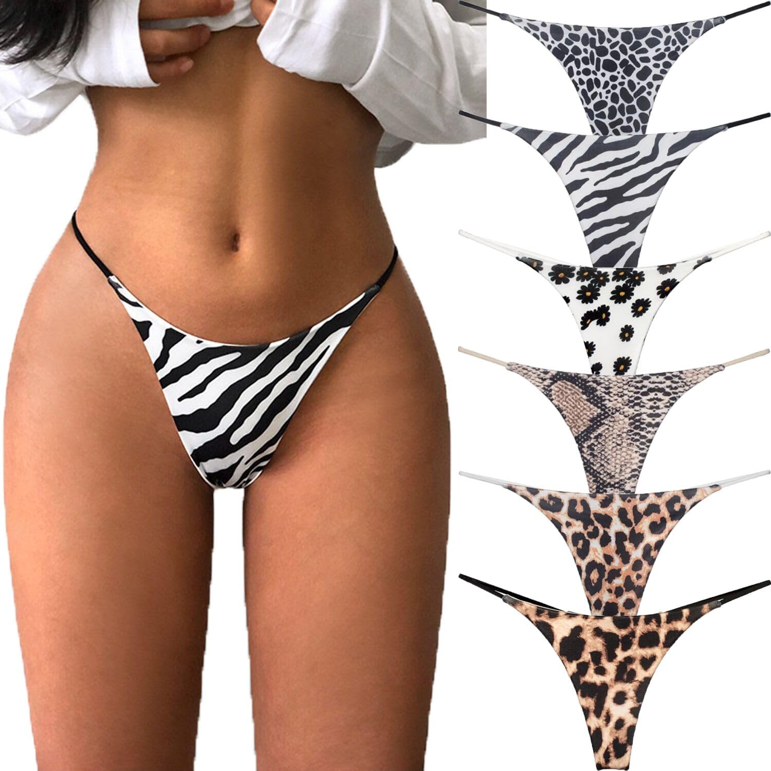 VISSAY Women's Seamless Cotton G-String Thongs - No Show Comfortable Underwear 6 Pack - Low Rise Breathable Panties for Everyday Wear, Yoga & Workout - Invisible Under Clothes